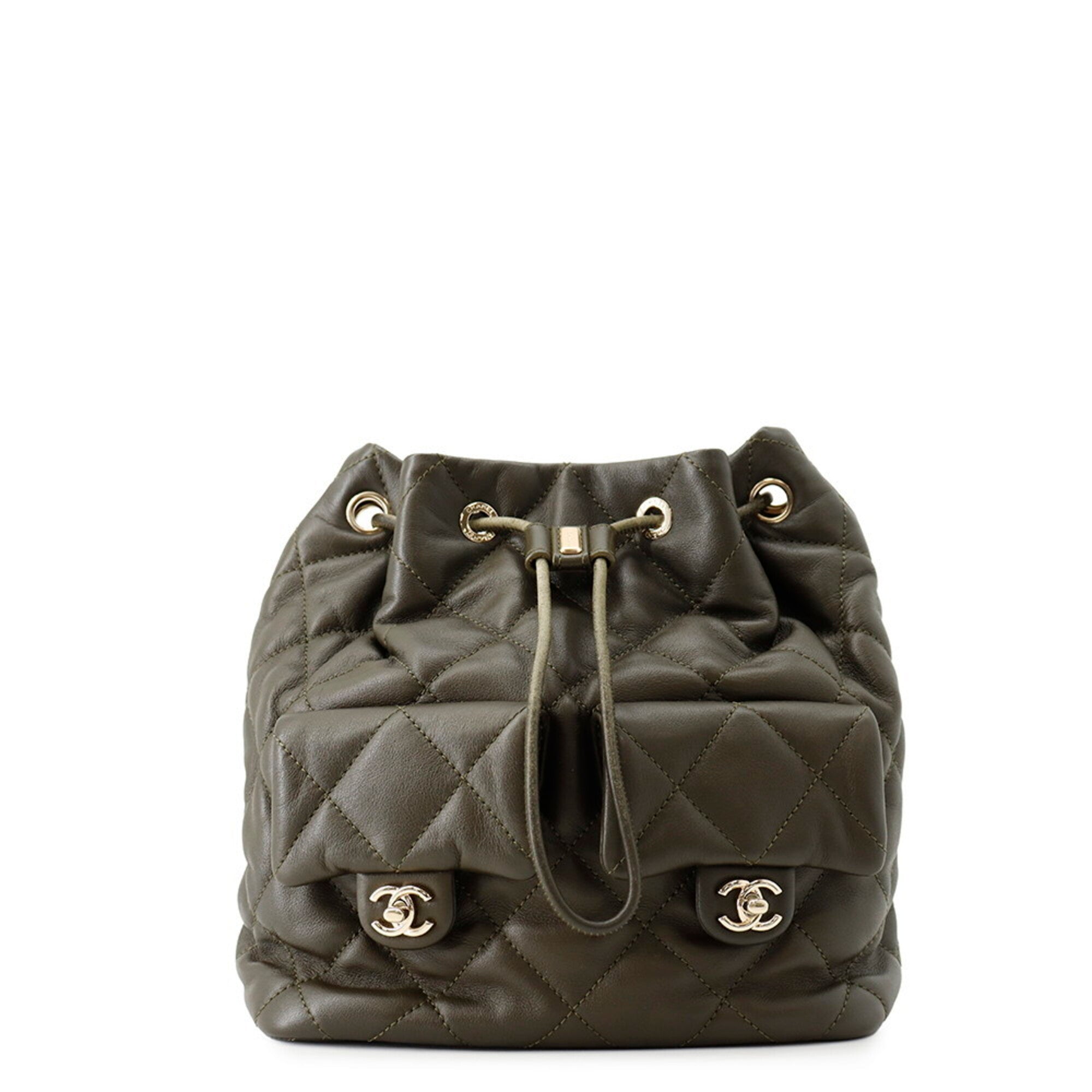Chanel Matelasse Khaki Leather Handbag (Pre-Owned)