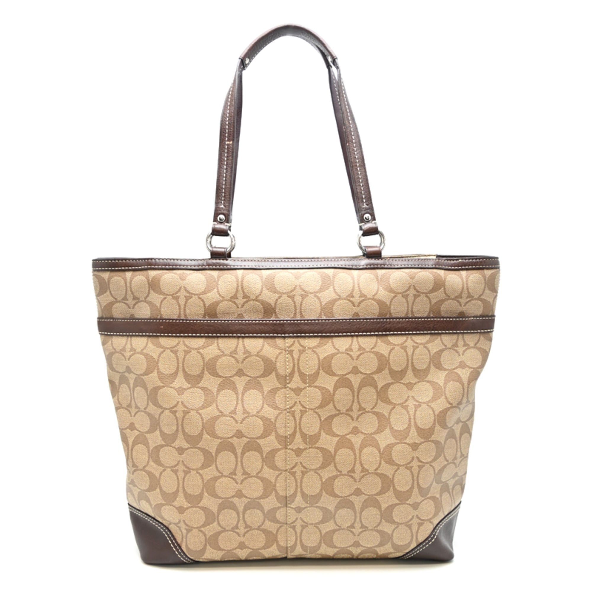 Coach Brown White Signature Line Canvas Tote Bag (Pre-Owned)