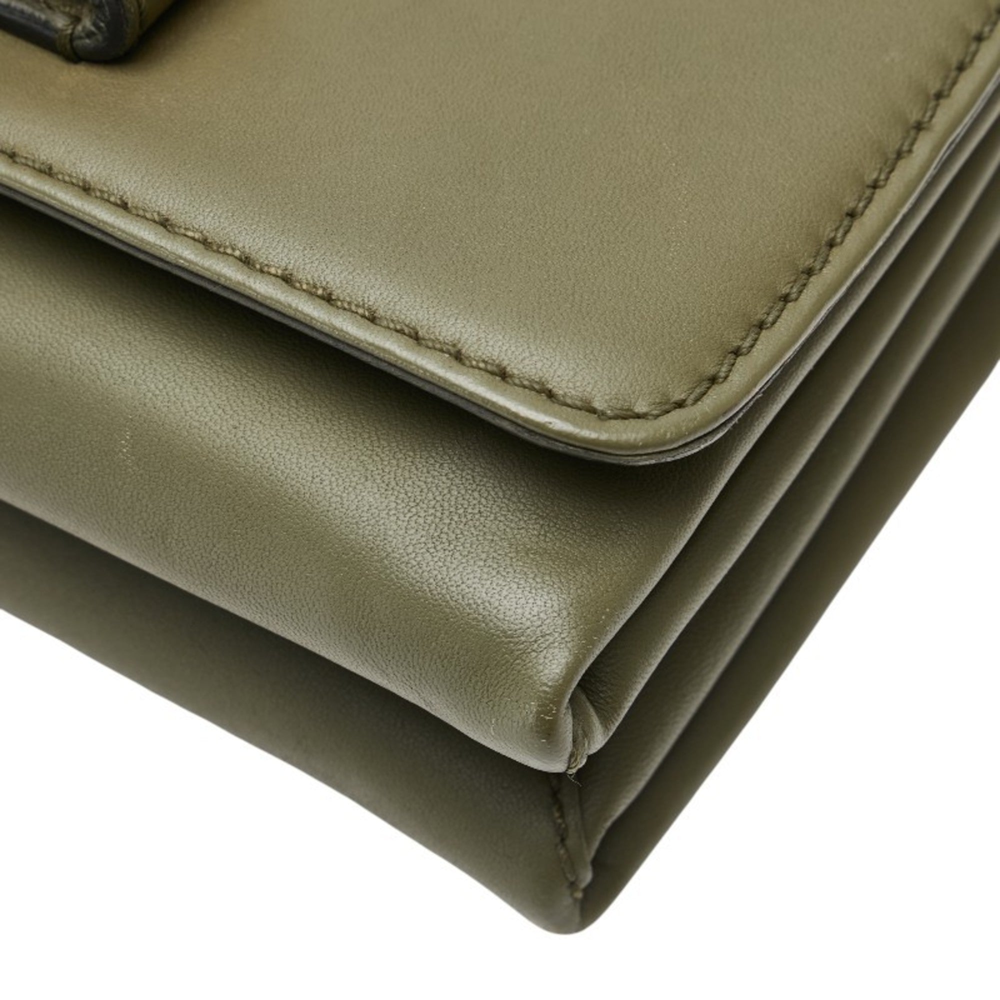 Valentino Garavani Green Khaki Leather Clutch Bag Shoulder Bag (Pre-Owned)
