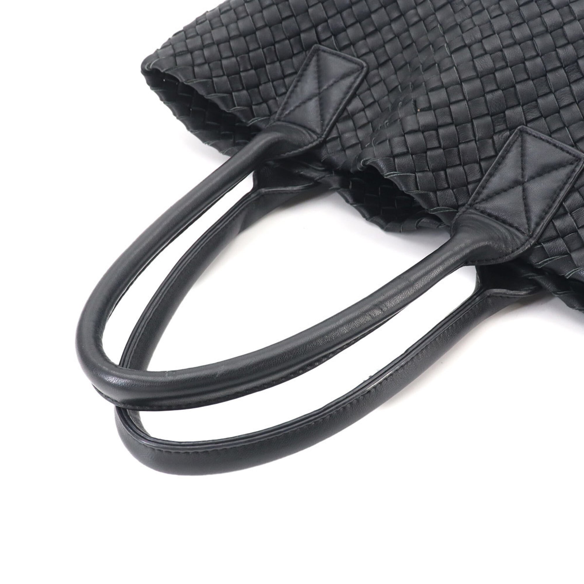 Bottega Veneta Black Intrecciato Leather Handbag Tote Bag (Pre-Owned)