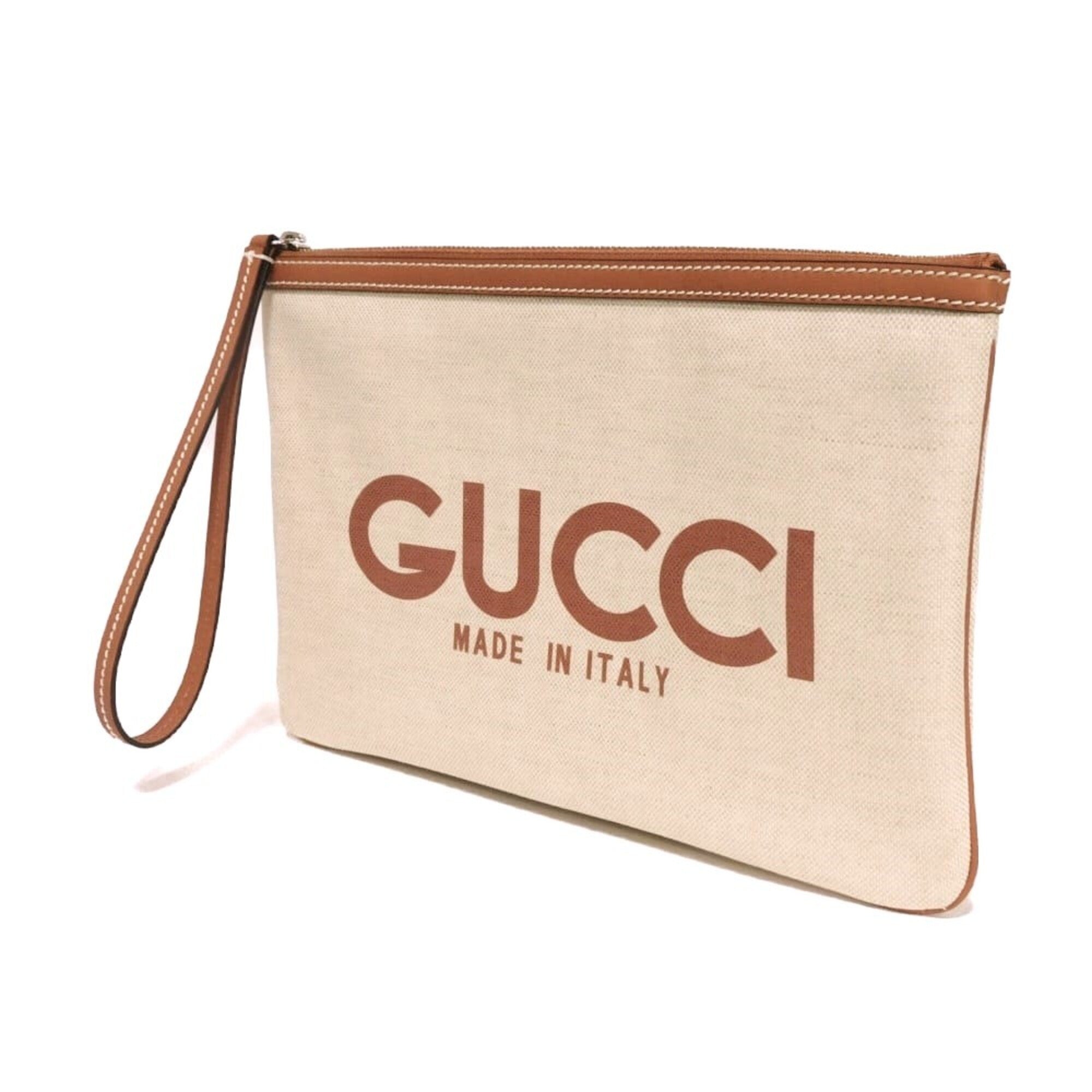 Gucci Beige Linen Clutch Bag Pouch (Pre-Owned)