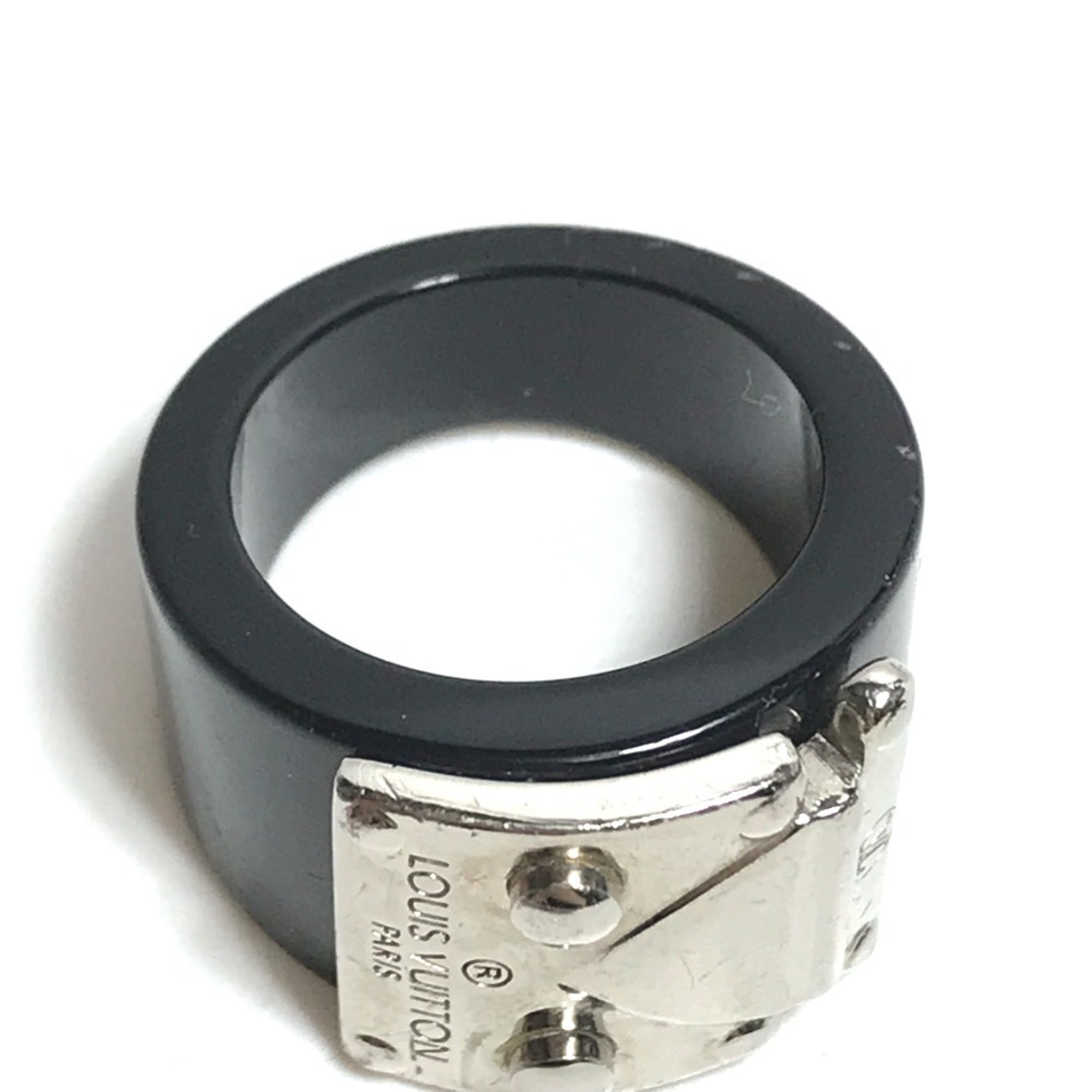 Louis Vuitton Silver Black Plastic Band Ring (Pre-Owned)