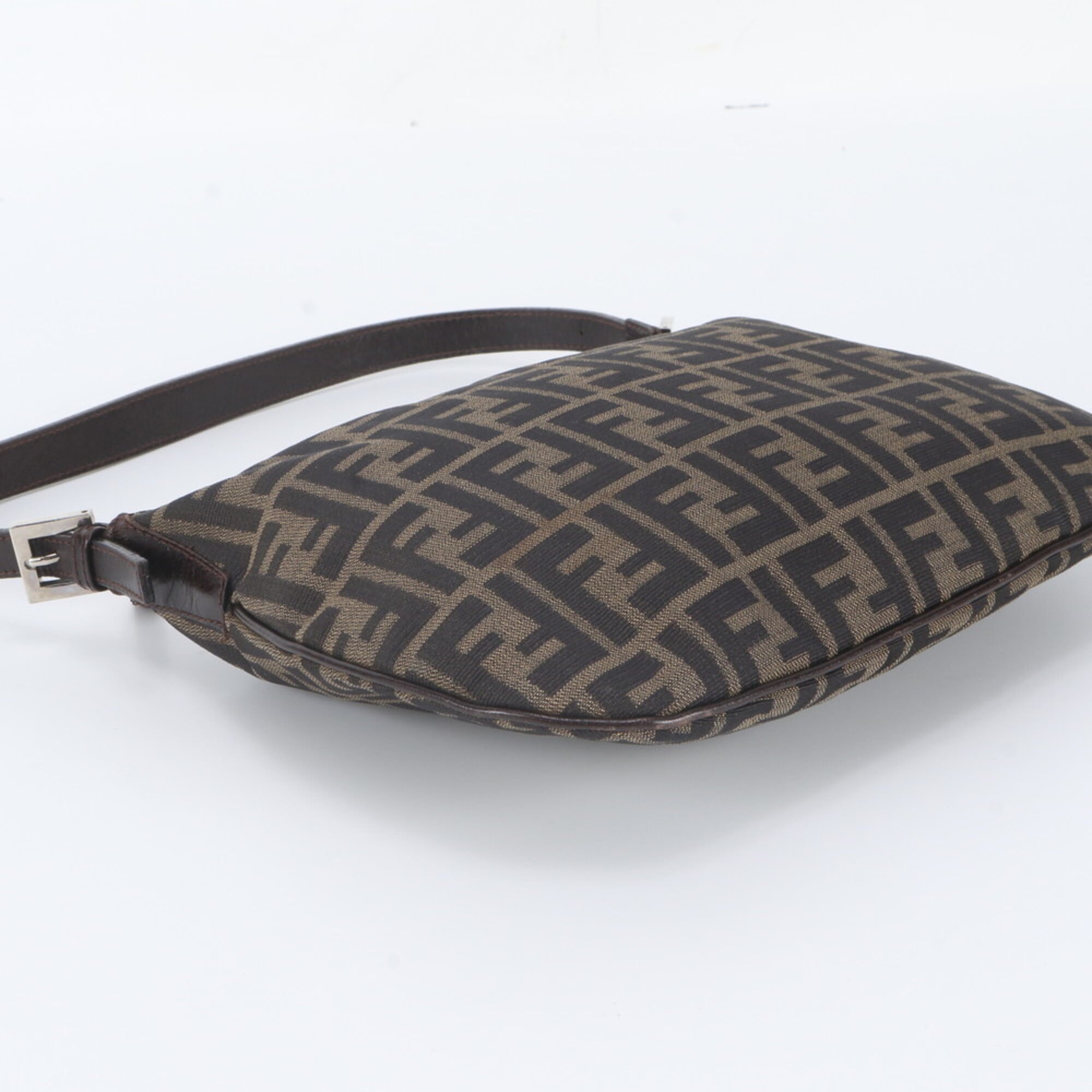 Fendi Brown Leather Canvas Handbag Shoulder Bag Tote Bag (Pre-Owned)