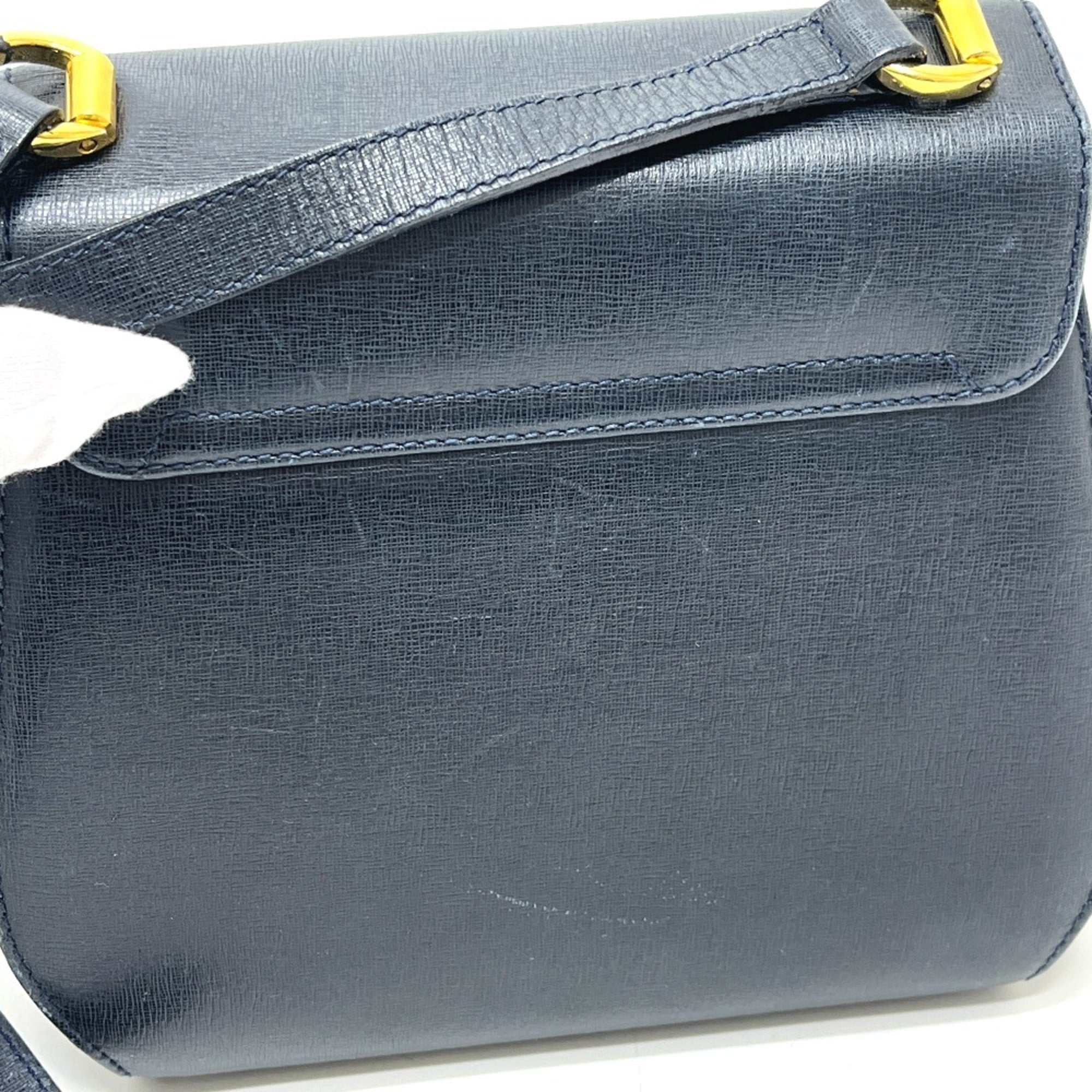 Salvatore Ferragamo Navy Leather Handbag Shoulder Bag (Pre-Owned)