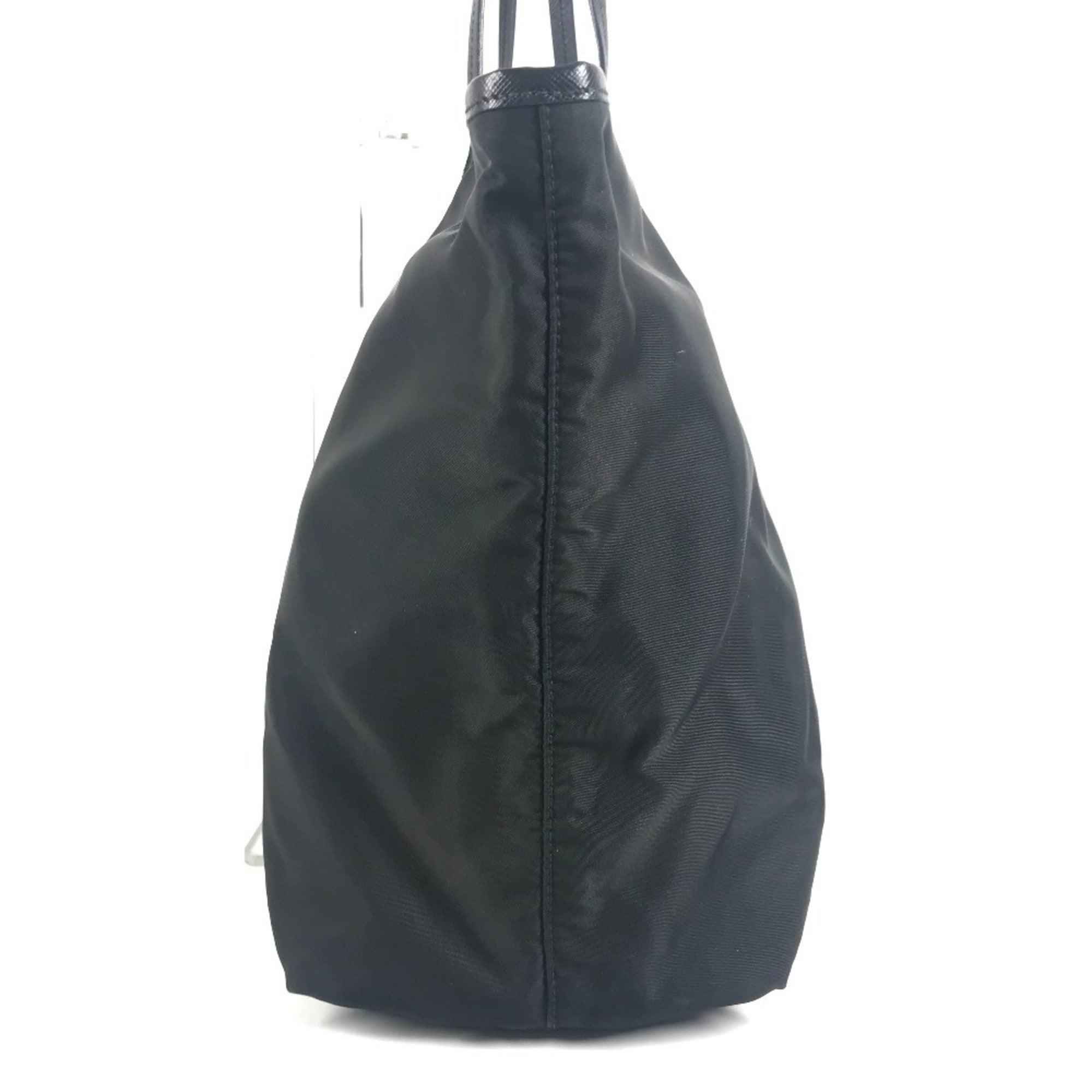 Prada Black Blue Leather Nylon Shoulder Bag Tote Bag (Pre-Owned)