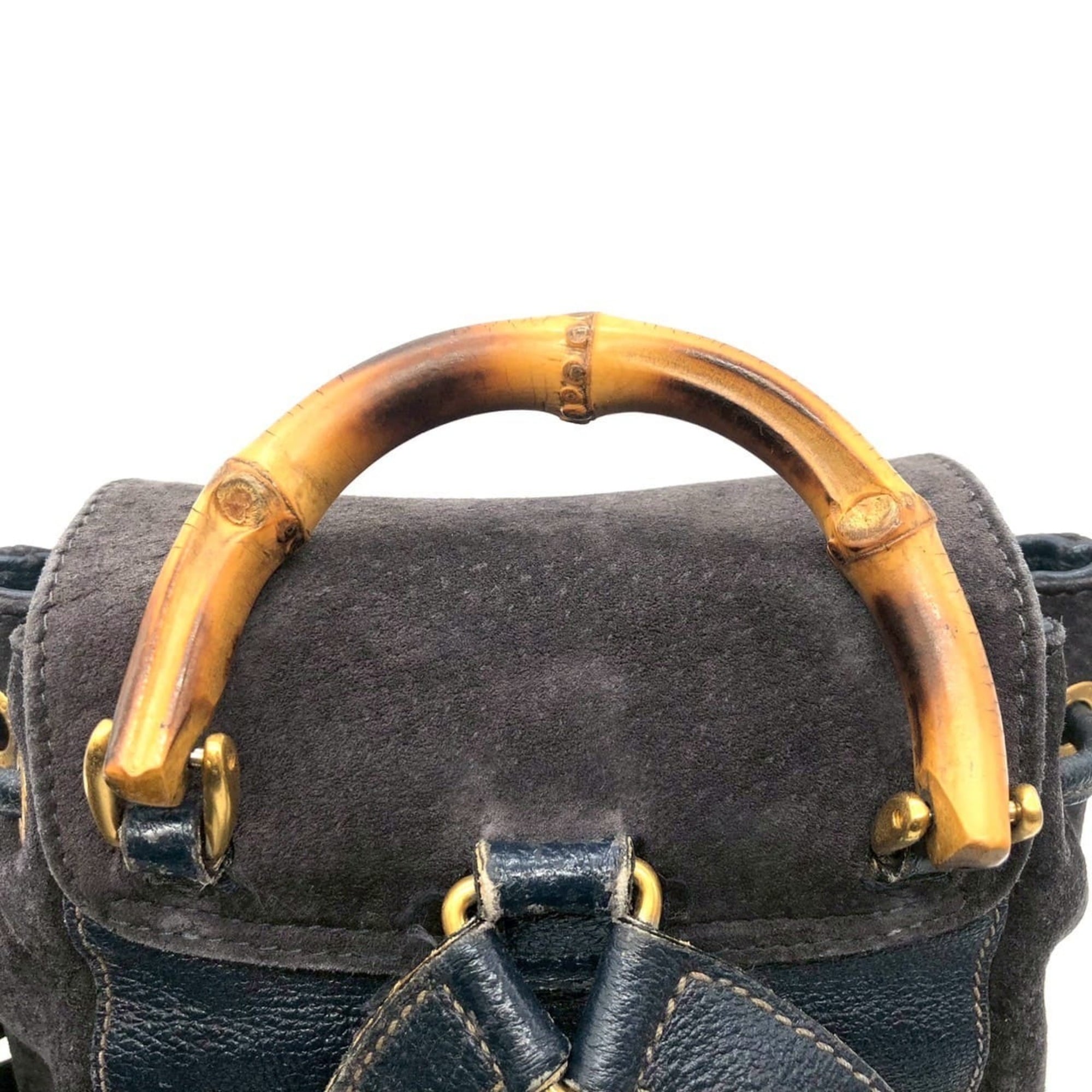 Gucci Navy Bamboo Suede Backpack (Pre-Owned)