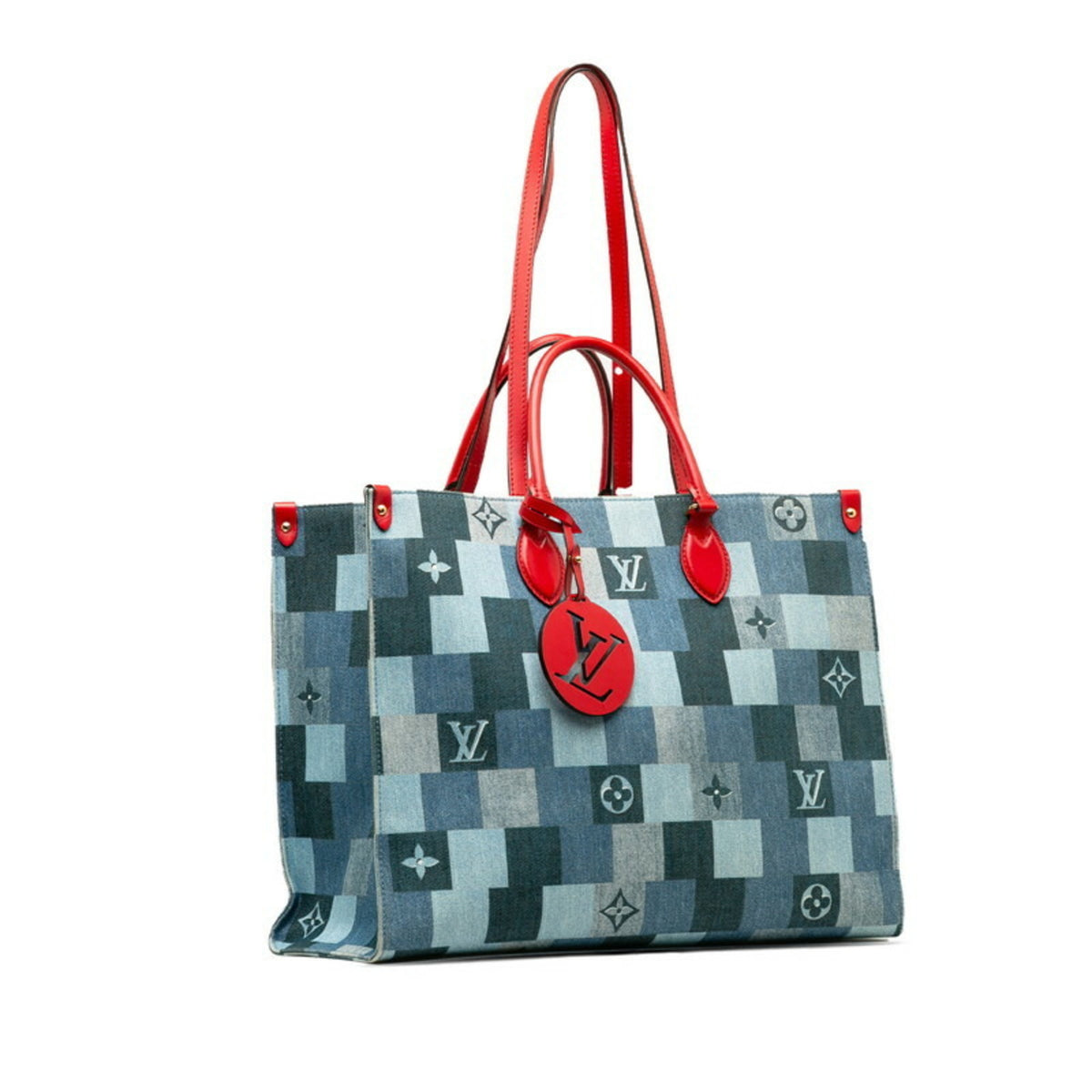 Louis Vuitton Blue Red Color Denim Leather Shoulder Bag Tote Bag (Pre-Owned)