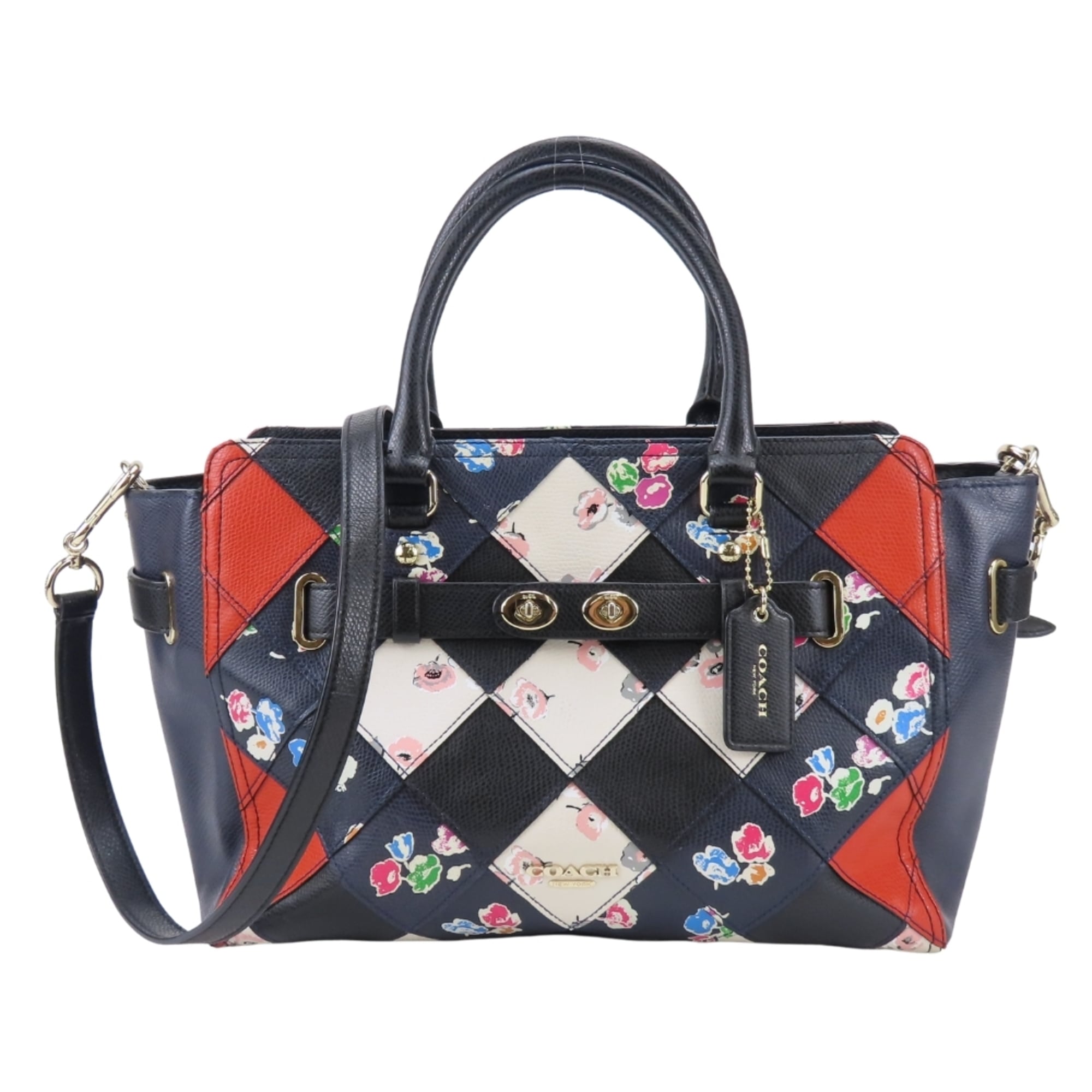 Coach Black Navy Red Color Leather Handbag (Pre-Owned)