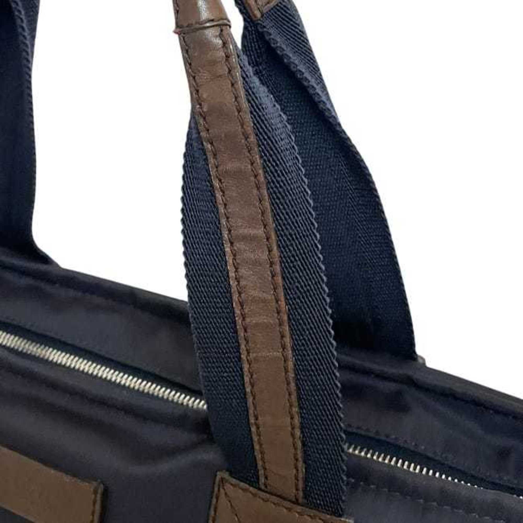 Gucci Navy Nylon Leather Tote Bag (Pre-Owned)