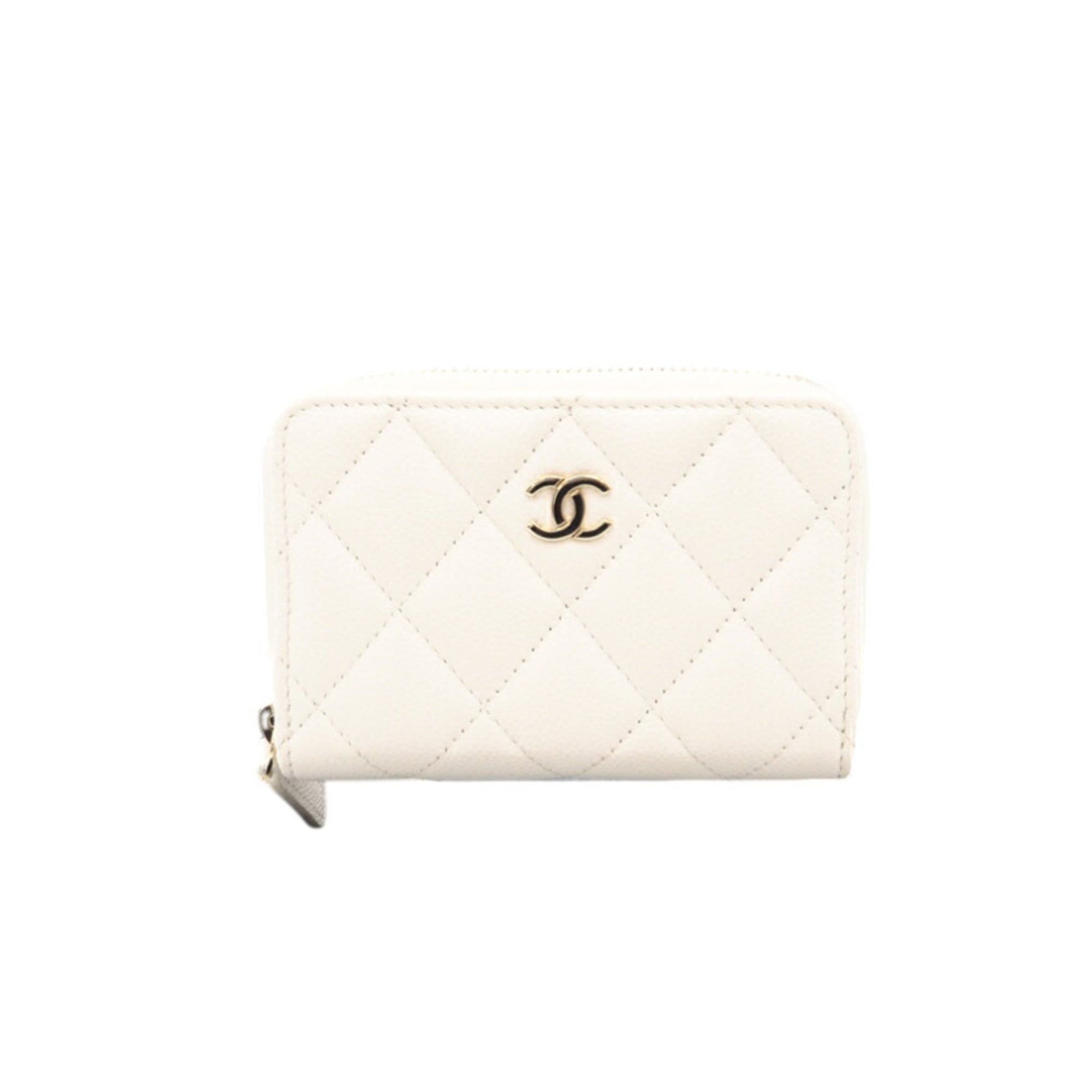 Chanel White Grained Calfskin Coin Purse/Coin Case (Pre-Owned)