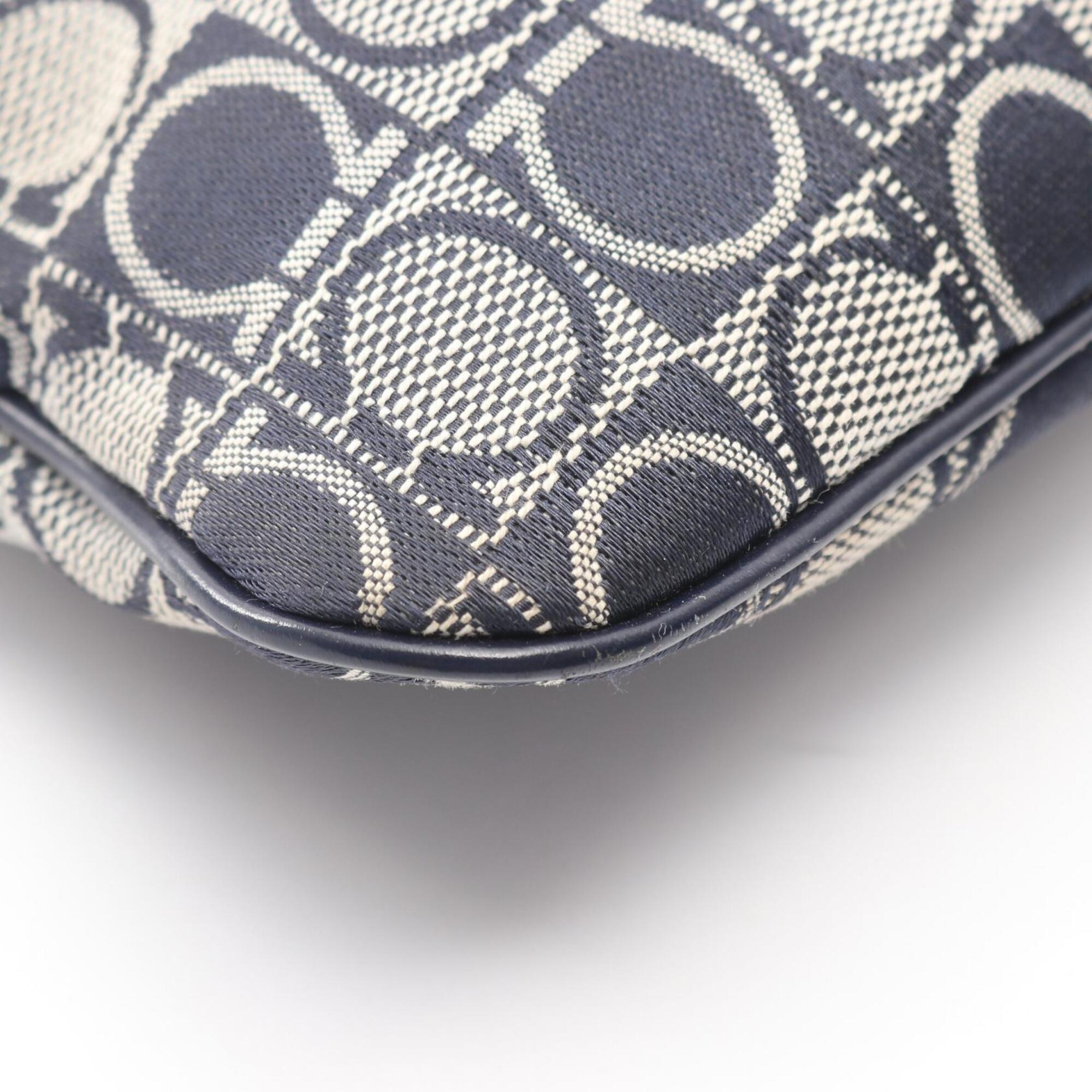 Salvatore Ferragamo Navy Canvas Leather Handbag Shoulder Bag (Pre-Owned)