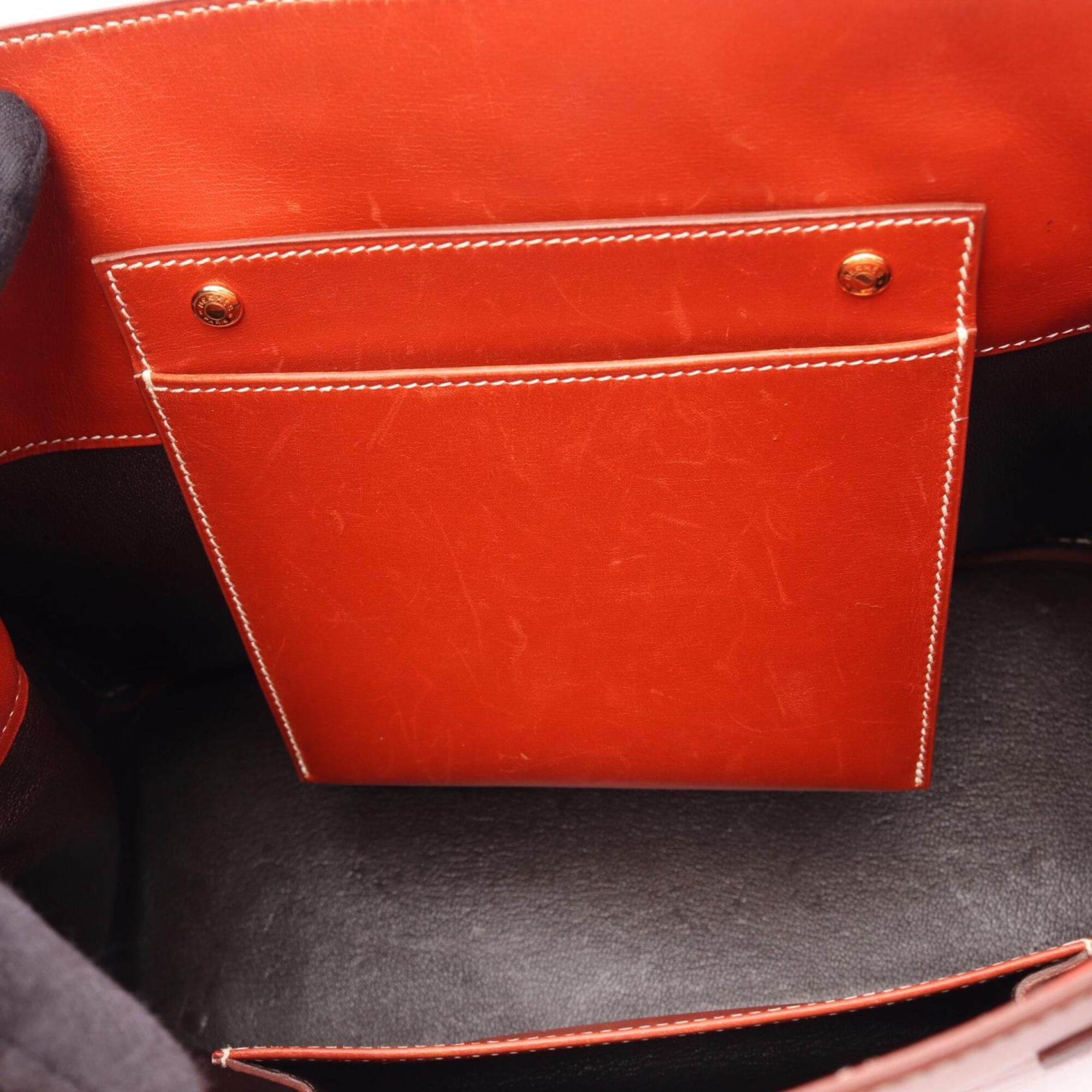 Hermes Brown Box Calf Leather Handbag Tote Bag (Pre-Owned)