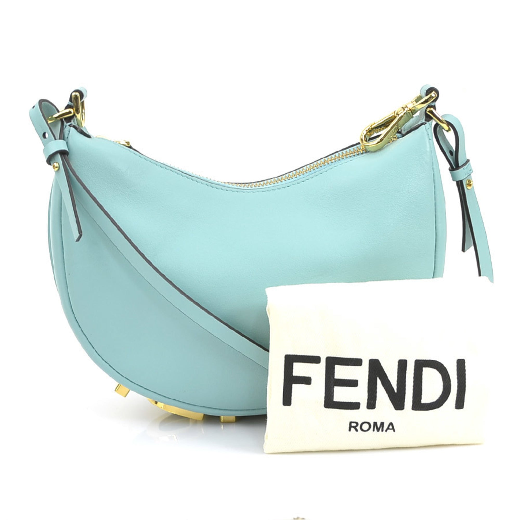 Fendi Light Blue Leather Shoulder Bag (Pre-Owned)
