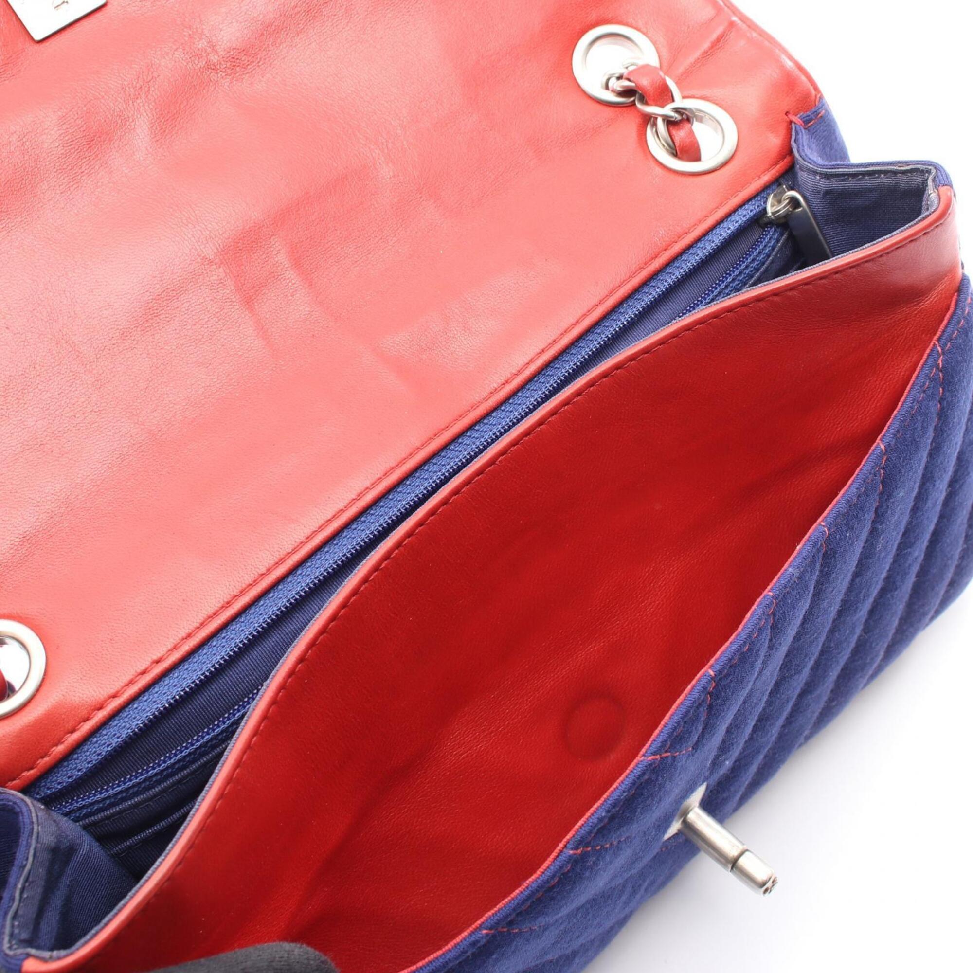 Chanel Navy Red Color Leather Fabric Handbag Shoulder Bag (Pre-Owned)