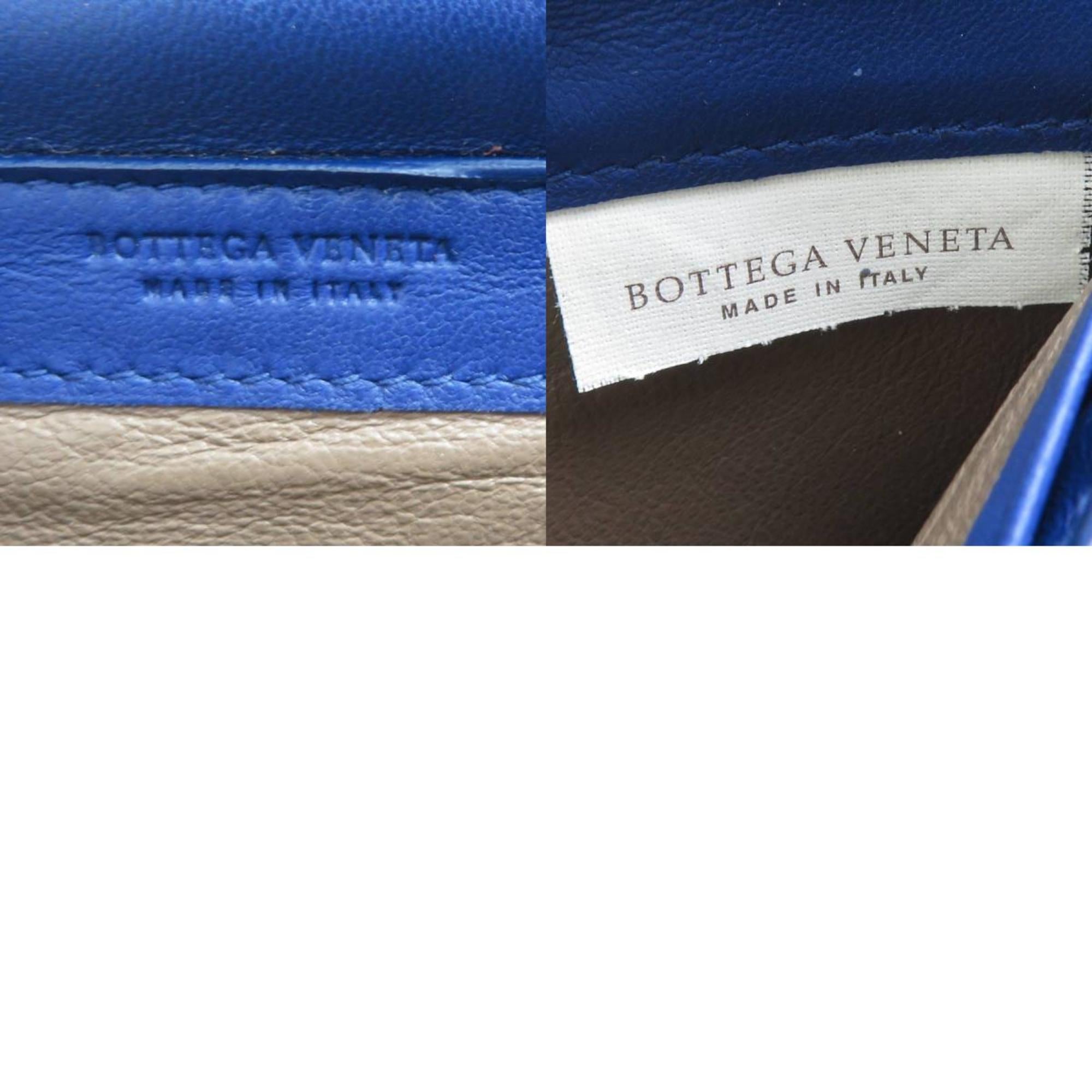 Bottega Veneta Intrecciato Blue Leather Chain/Shoulder Wallet (Pre-Owned)
