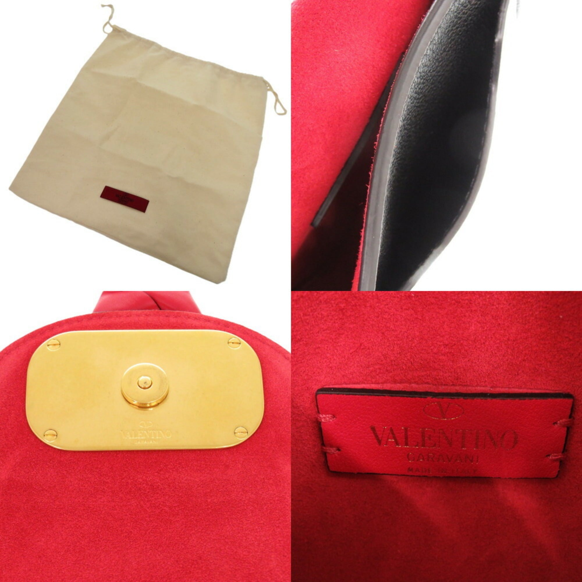 Valentino Garavani Black Red Color Leather Shoulder Bag (Pre-Owned)