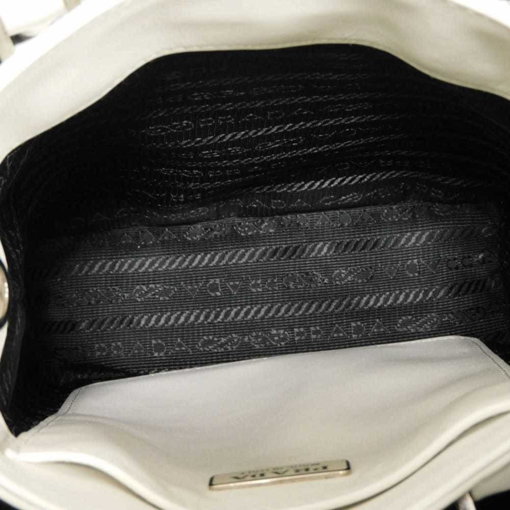 Prada Bianco White Leather Shoulder Bag Tote Bag (Pre-Owned)