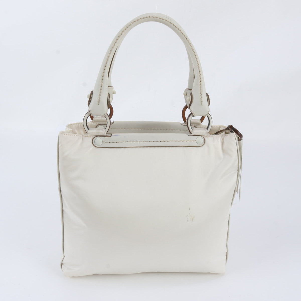 Salvatore Ferragamo Ivory Leather Nylon Handbag Shoulder Bag Tote Bag (Pre-Owned)