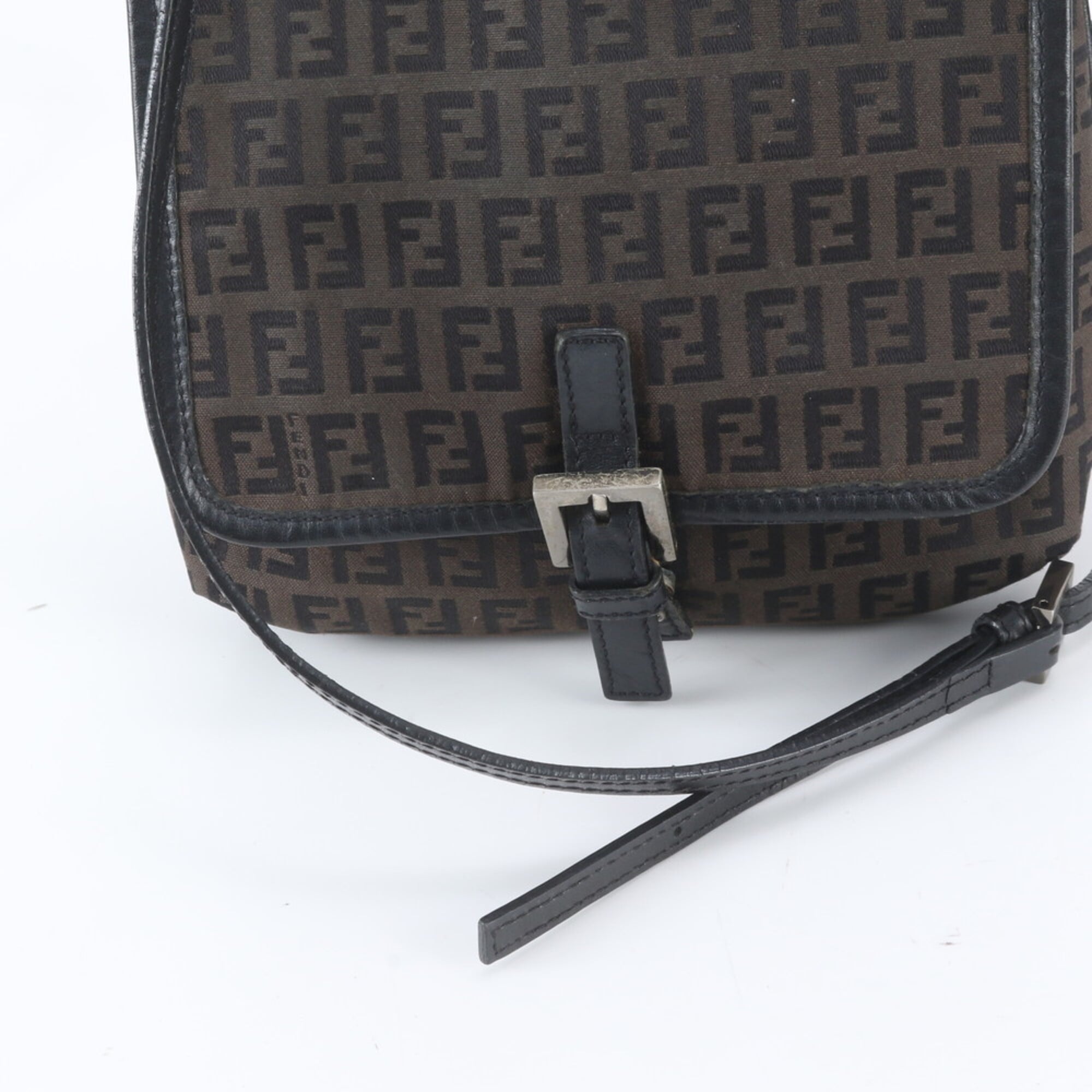 Fendi Black Brown Leather Canvas Crossbody Bag Shoulder Bag (Pre-Owned)