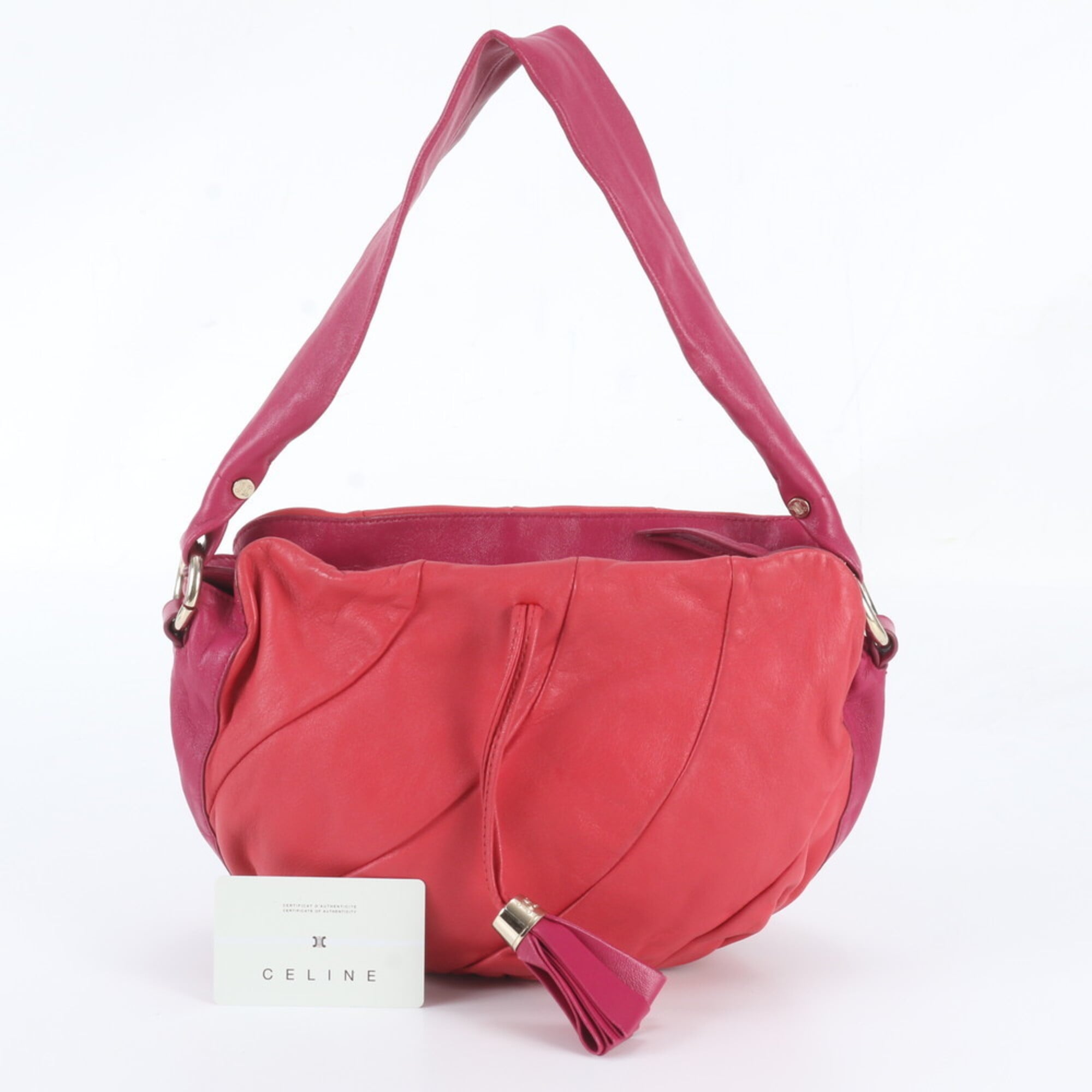 Celine Red Color Leather Handbag Shoulder Bag Tote Bag (Pre-Owned)