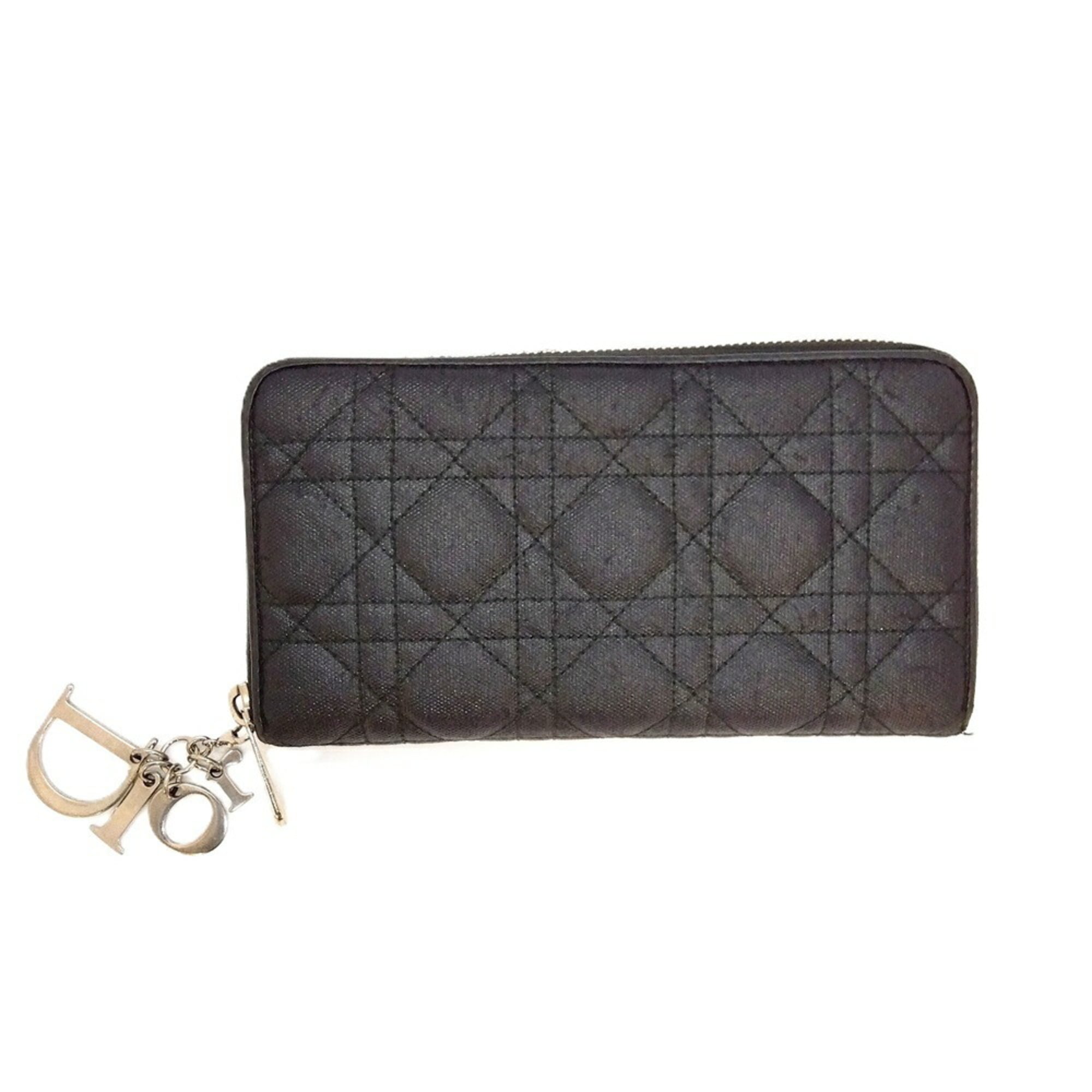 Christian Dior Black Coated Canvas Long Wallet (Bi-Fold) (Pre-Owned)