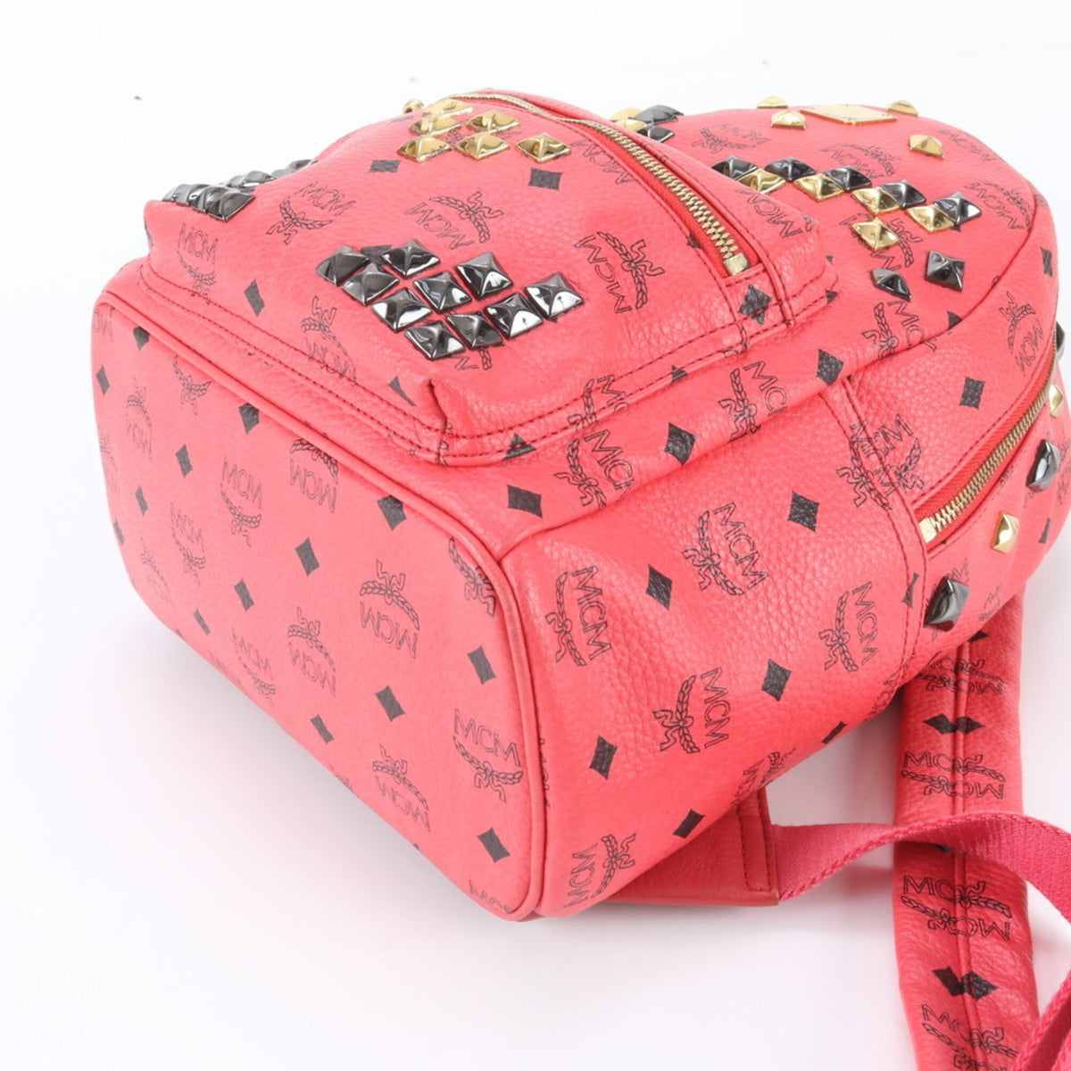 Mcm Pink Leather Coated Canvas Backpack Shoulder Bag (Pre-Owned)