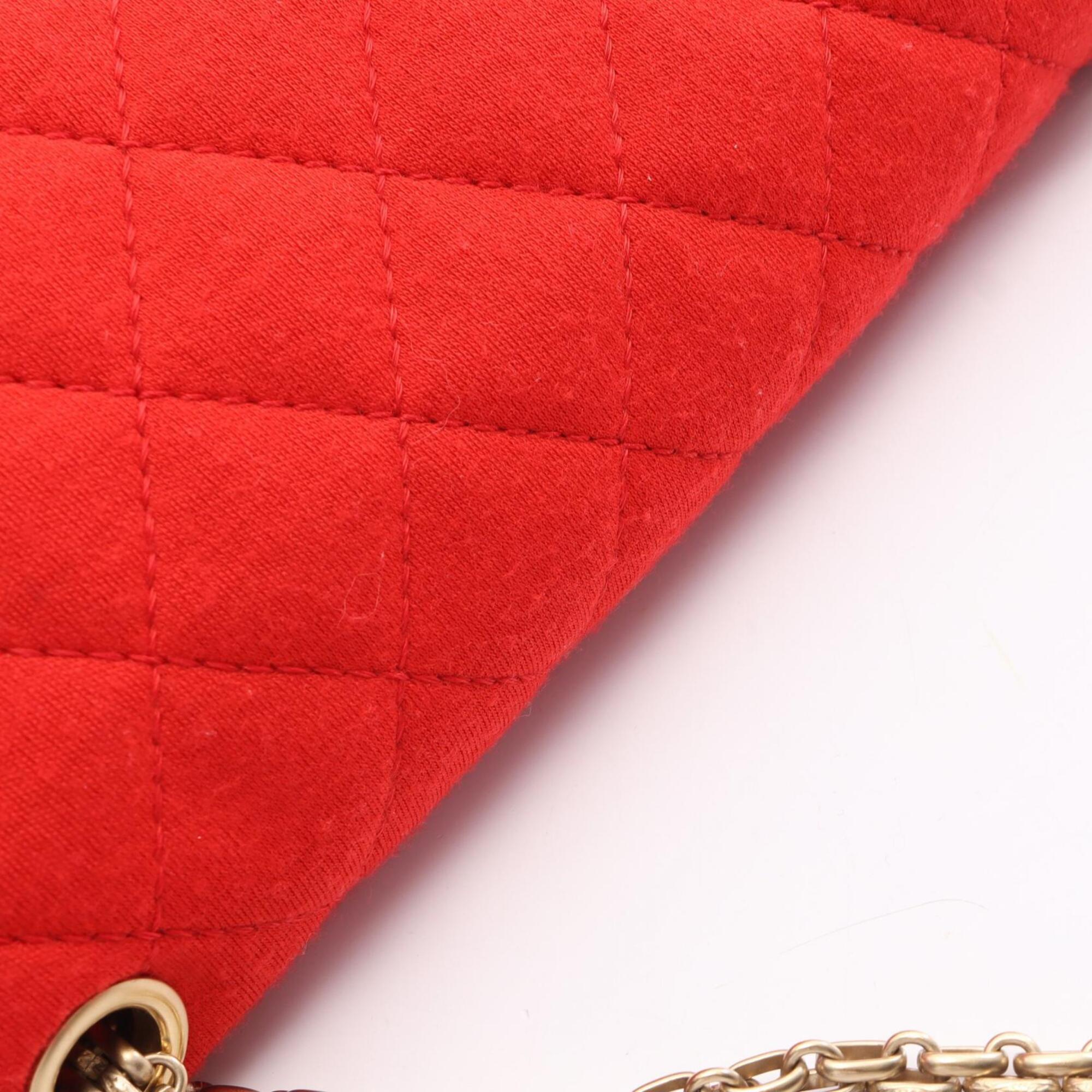 Chanel Red Color Cotton Handbag Shoulder Bag (Pre-Owned)