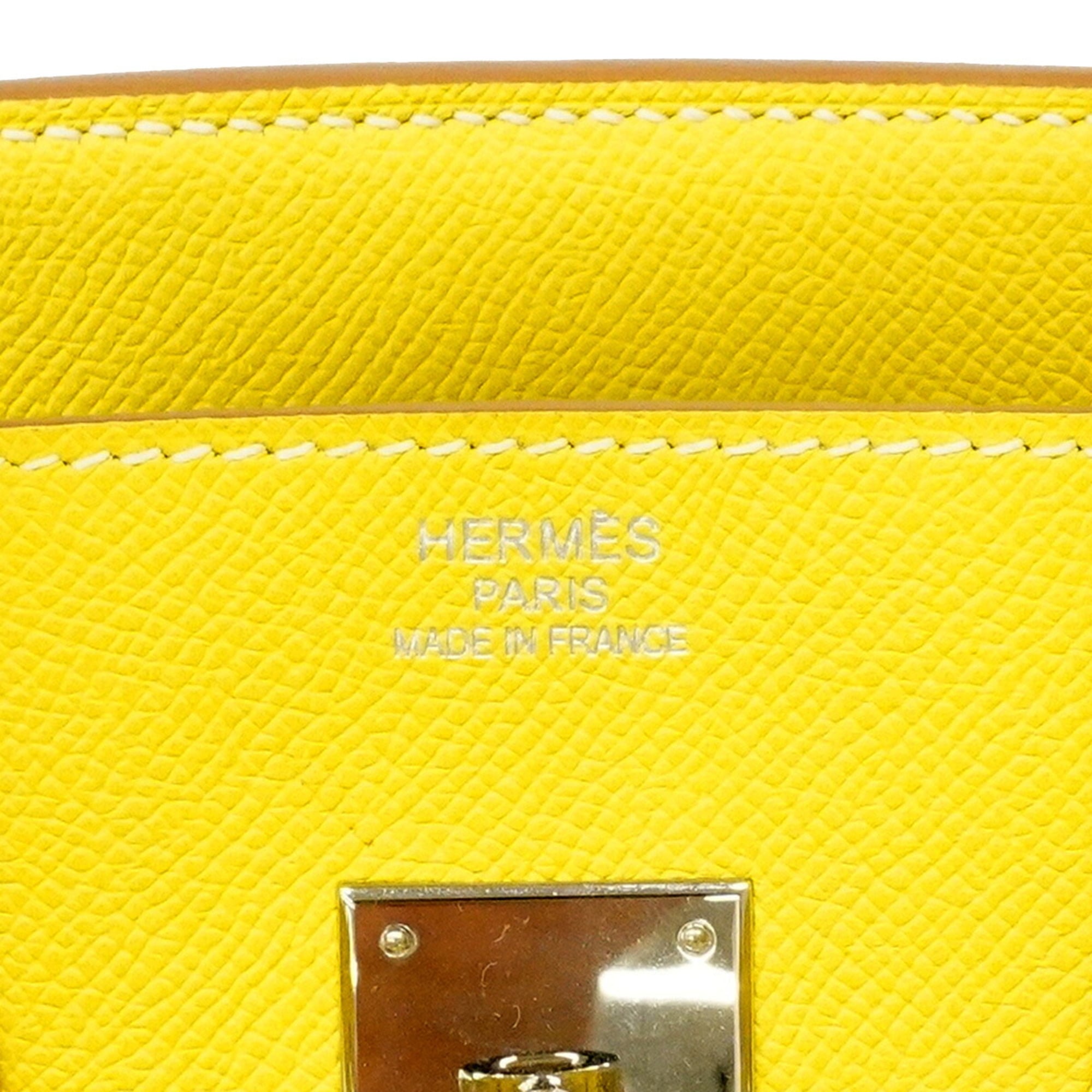 Hermes Lime Pearl Gray Leather Handbag (Pre-Owned)
