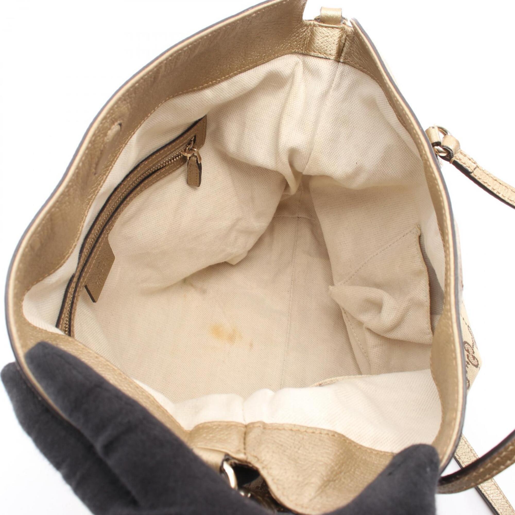 Gucci Beige Gold Canvas Leather Handbag (Pre-Owned)