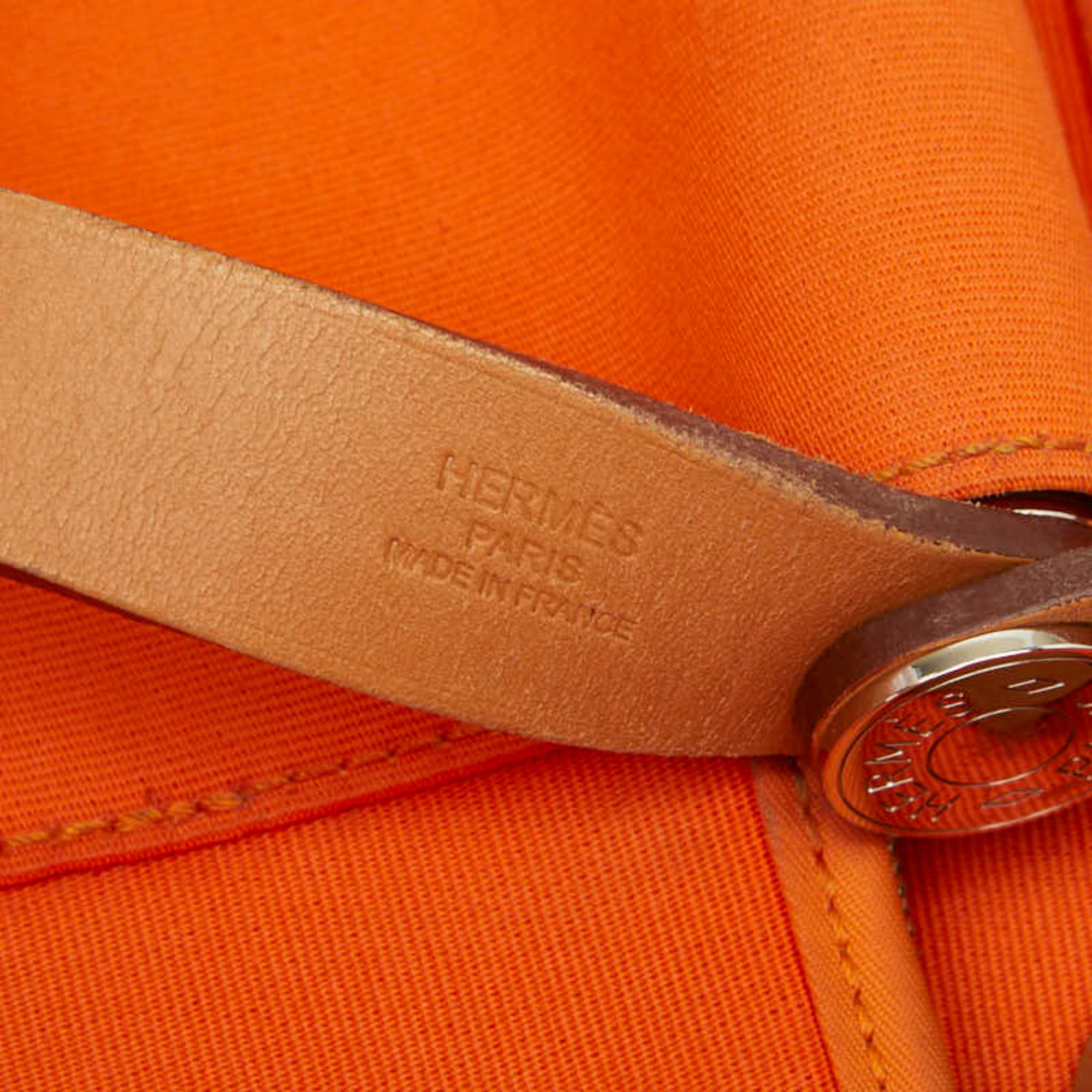 Hermes Orange Toile Officier Leather Handbag Tote Bag (Pre-Owned)