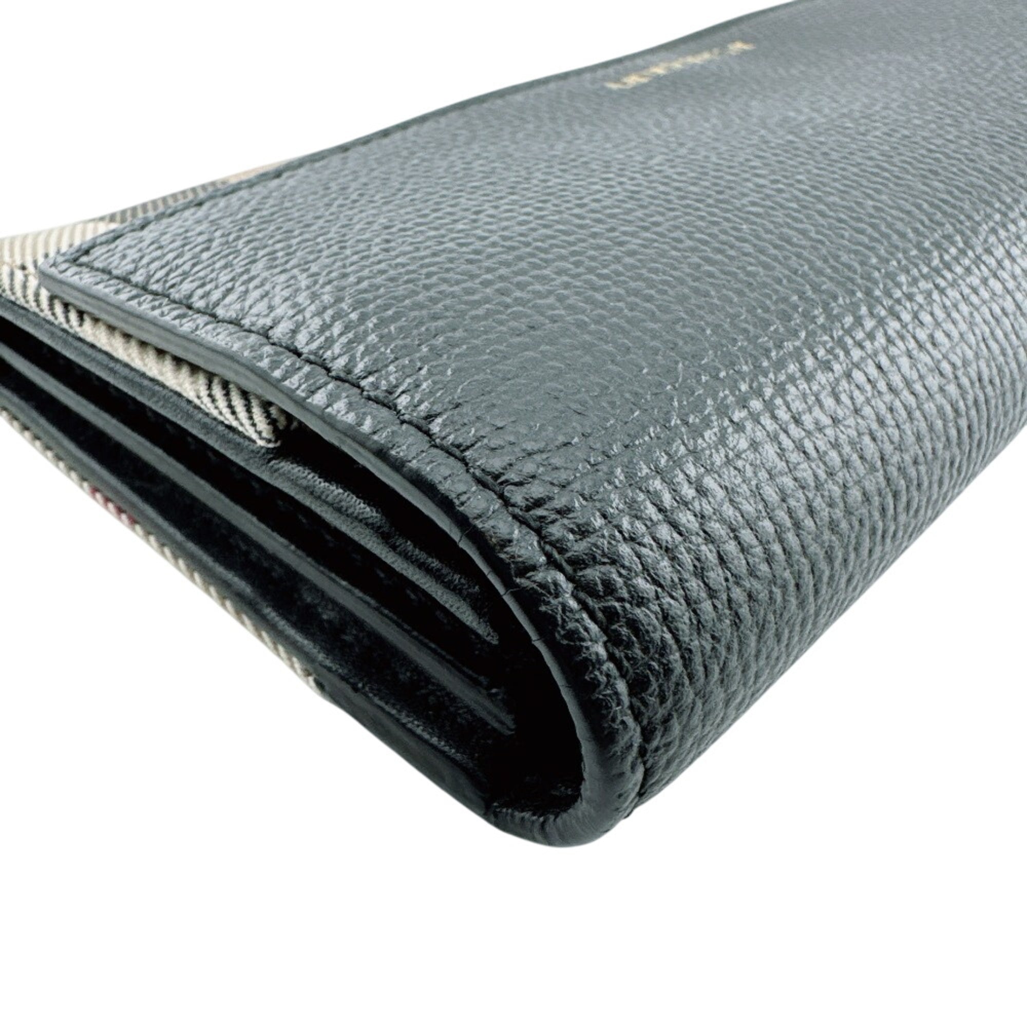 Burberry Black Leather Canvas Long Wallet (Bi-Fold) (Pre-Owned)