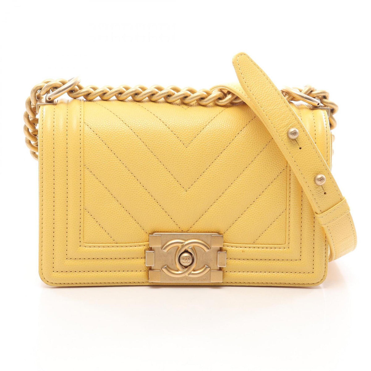 Chanel Yellow Grained Calfskin Handbag Shoulder Bag (Pre-Owned)