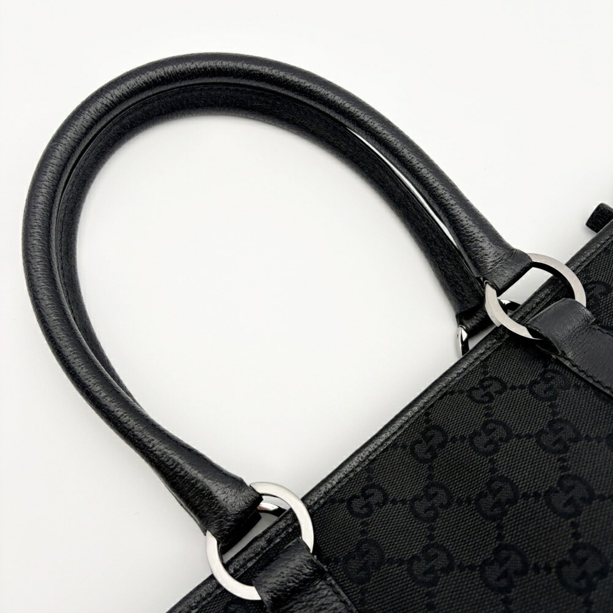 Gucci Black Gg Canvas Leather Tote Bag (Pre-Owned)