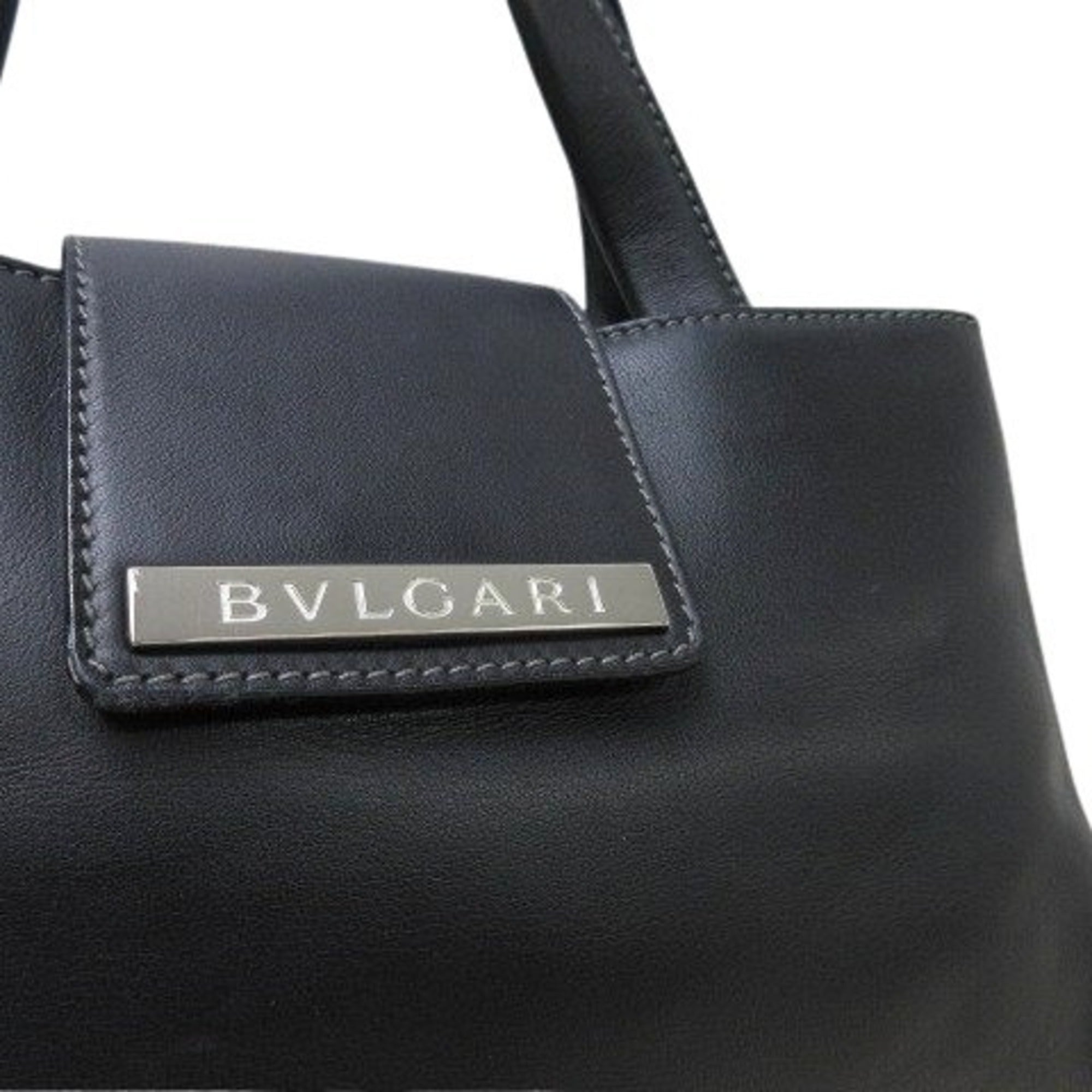 Bvlgari Black Leather Handbag Shoulder Bag Tote Bag (Pre-Owned)