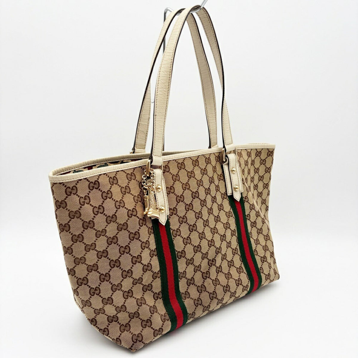 Gucci Ivory Gg Canvas Leather Tote Bag (Pre-Owned)