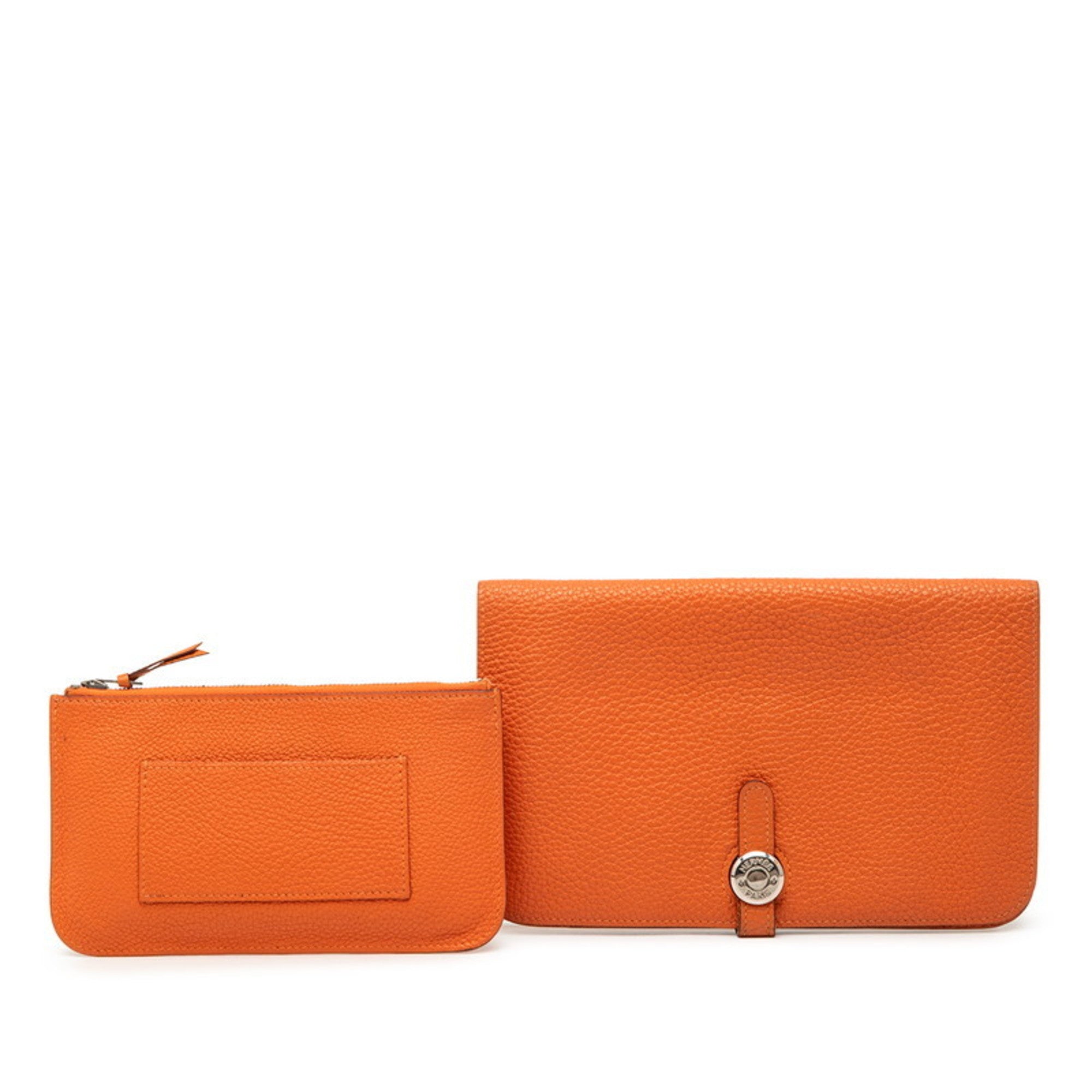 Hermes Orange Togo Leather Long Wallet (Bi-Fold) (Pre-Owned)