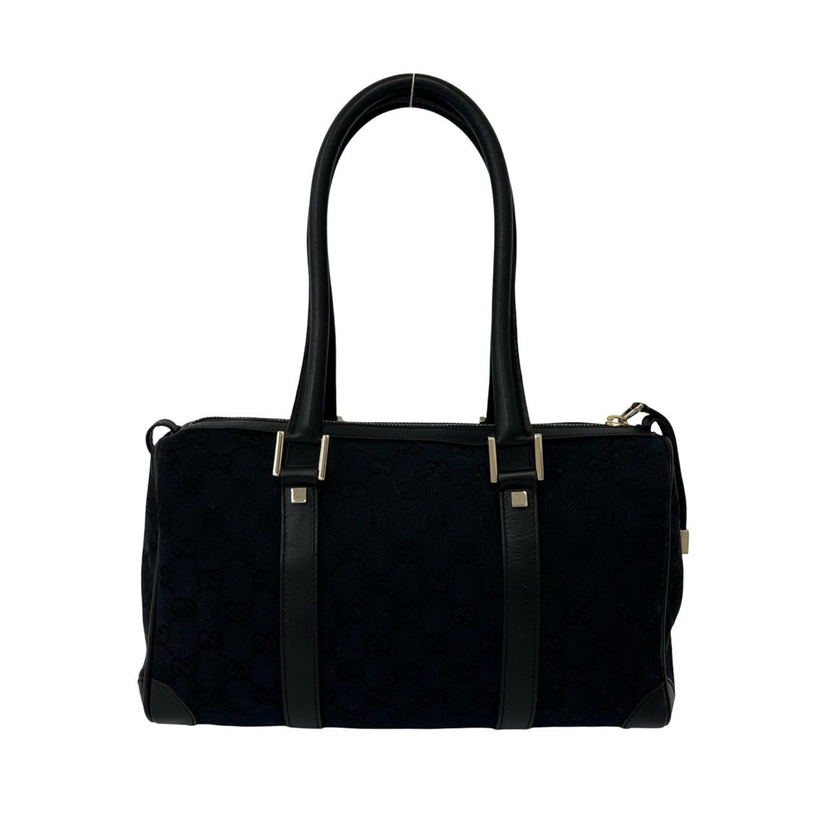 Gucci Black Canvas Leather Boston Bag Handbag Shoulder Bag Tote Bag (Pre-Owned)