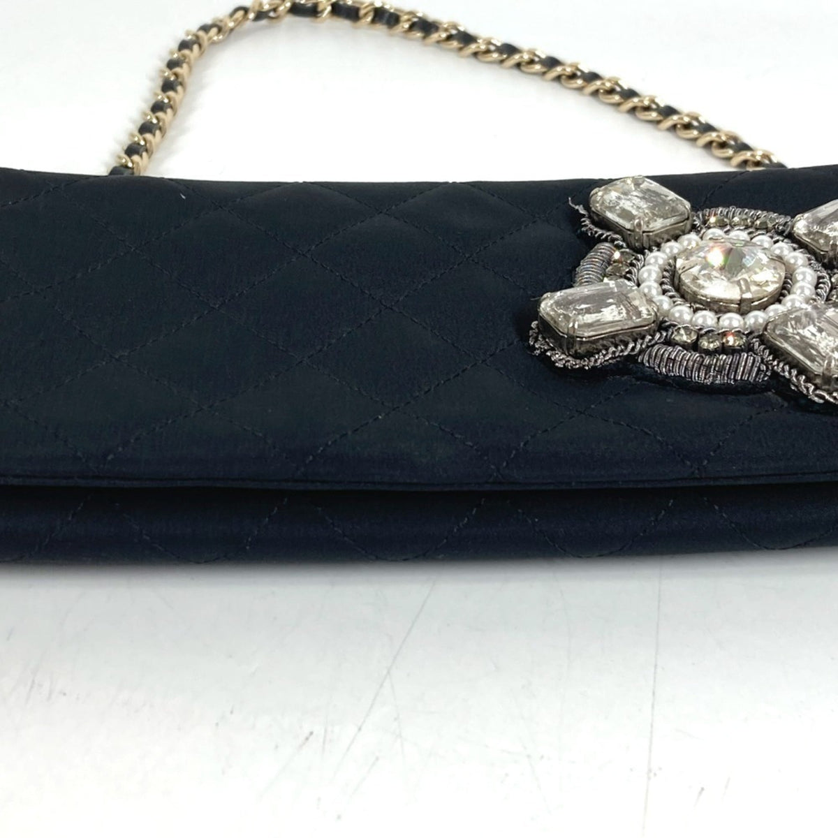Chanel Black Satin Handbag Shoulder Bag (Pre-Owned)