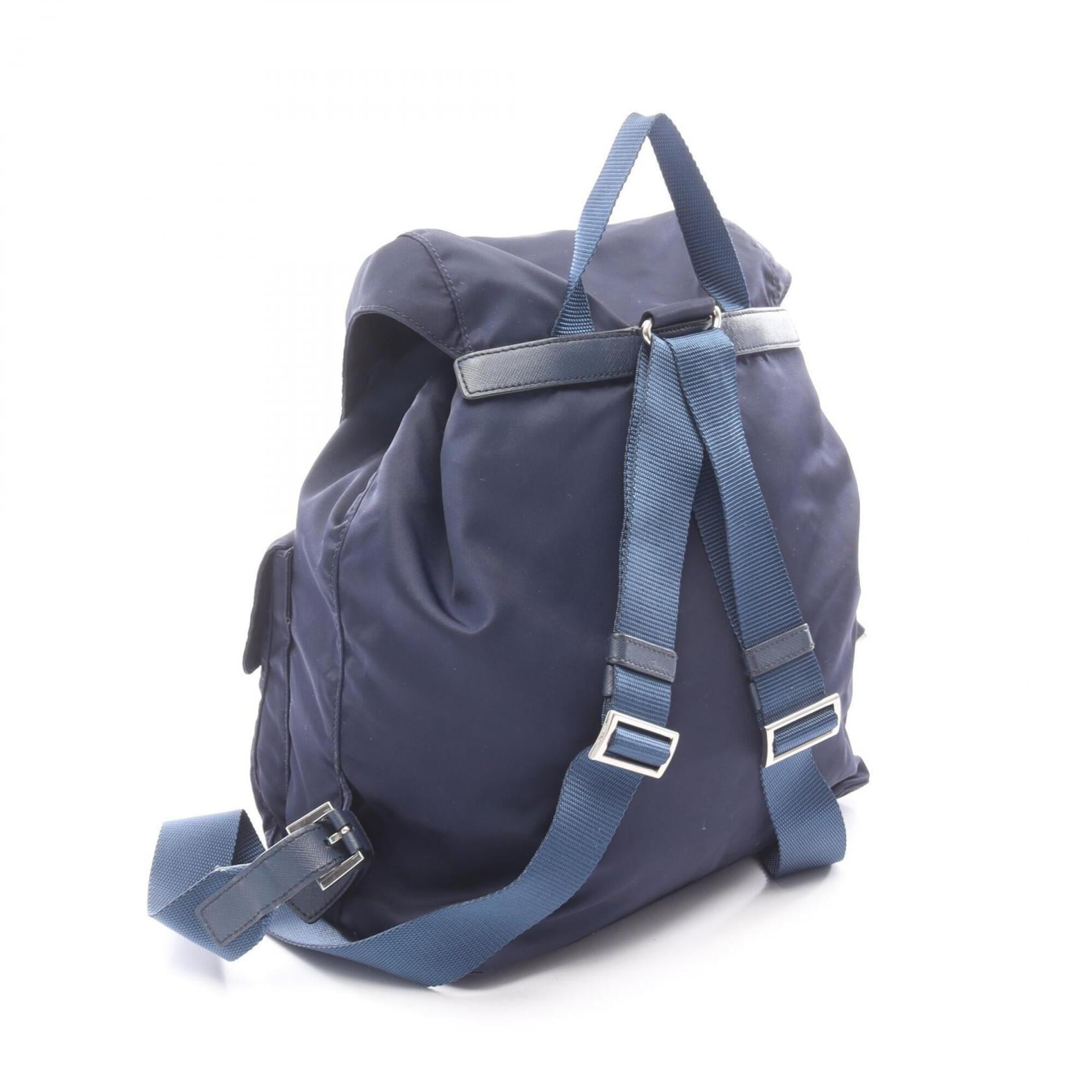 Prada Navy Nylon Leather Backpack Handbag (Pre-Owned)