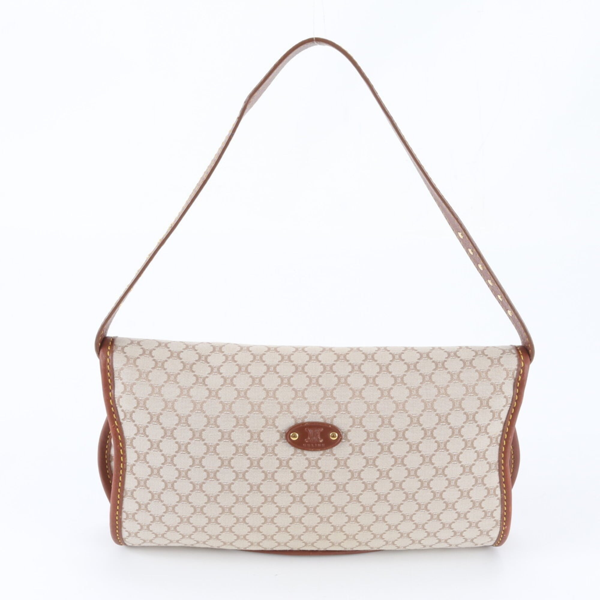 Celine Beige Brown Leather Canvas Handbag Shoulder Bag (Pre-Owned)