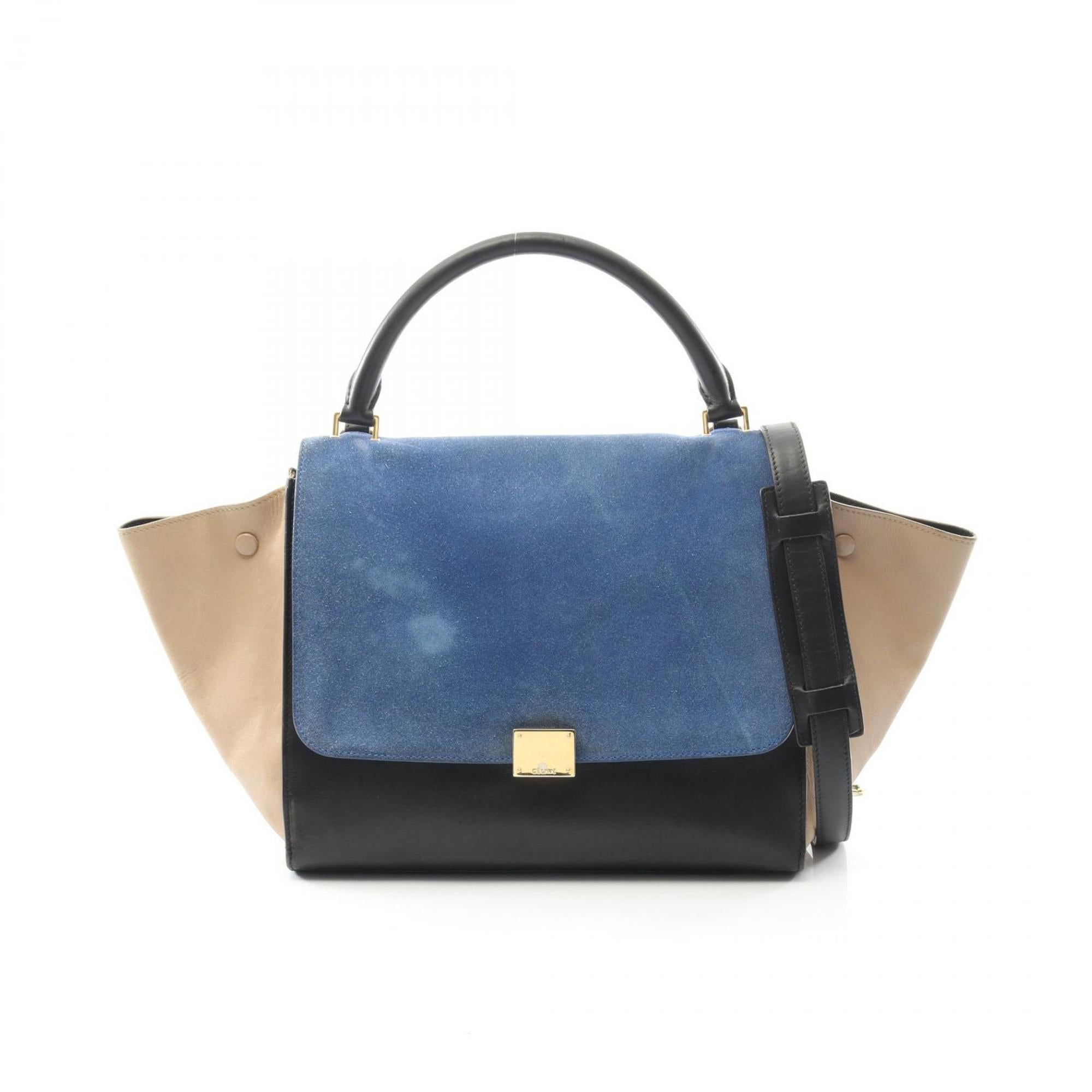 Celine Beige Black Blue Leather Handbag (Pre-Owned)