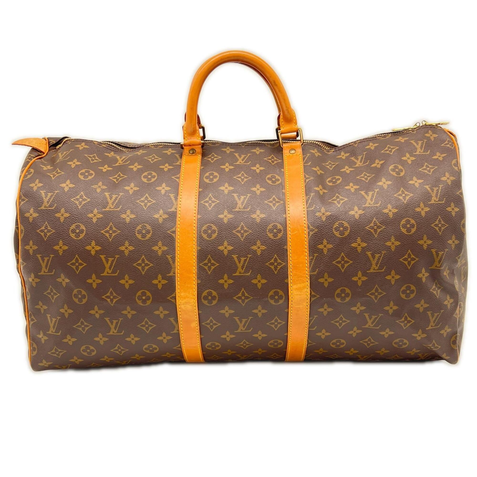 Louis Vuitton Monogram Beige Brown Coated Canvas Leather Boston Bag (Pre-Owned)