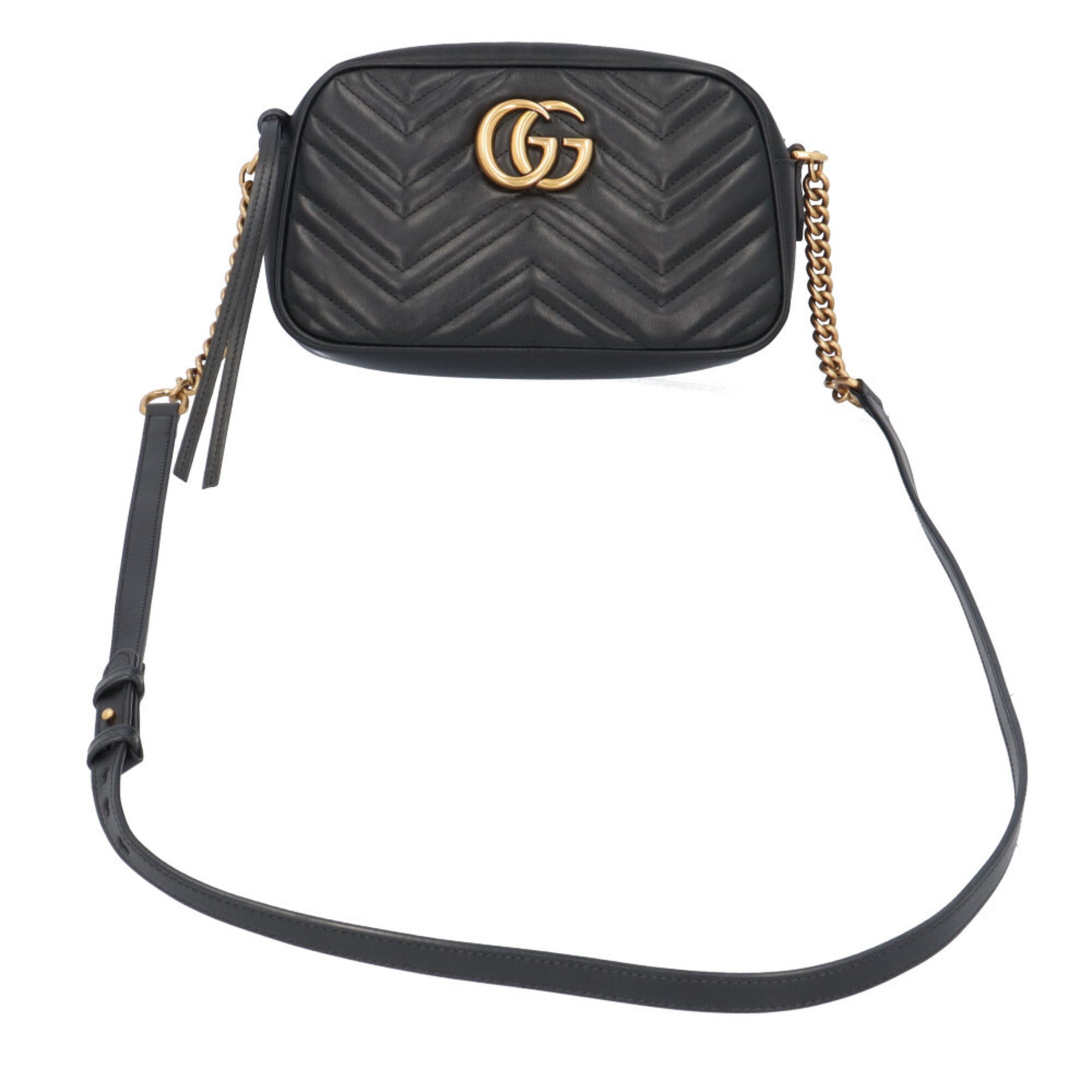 Gucci Gg Marmont Black Leather Handbag Shoulder Bag (Pre-Owned)