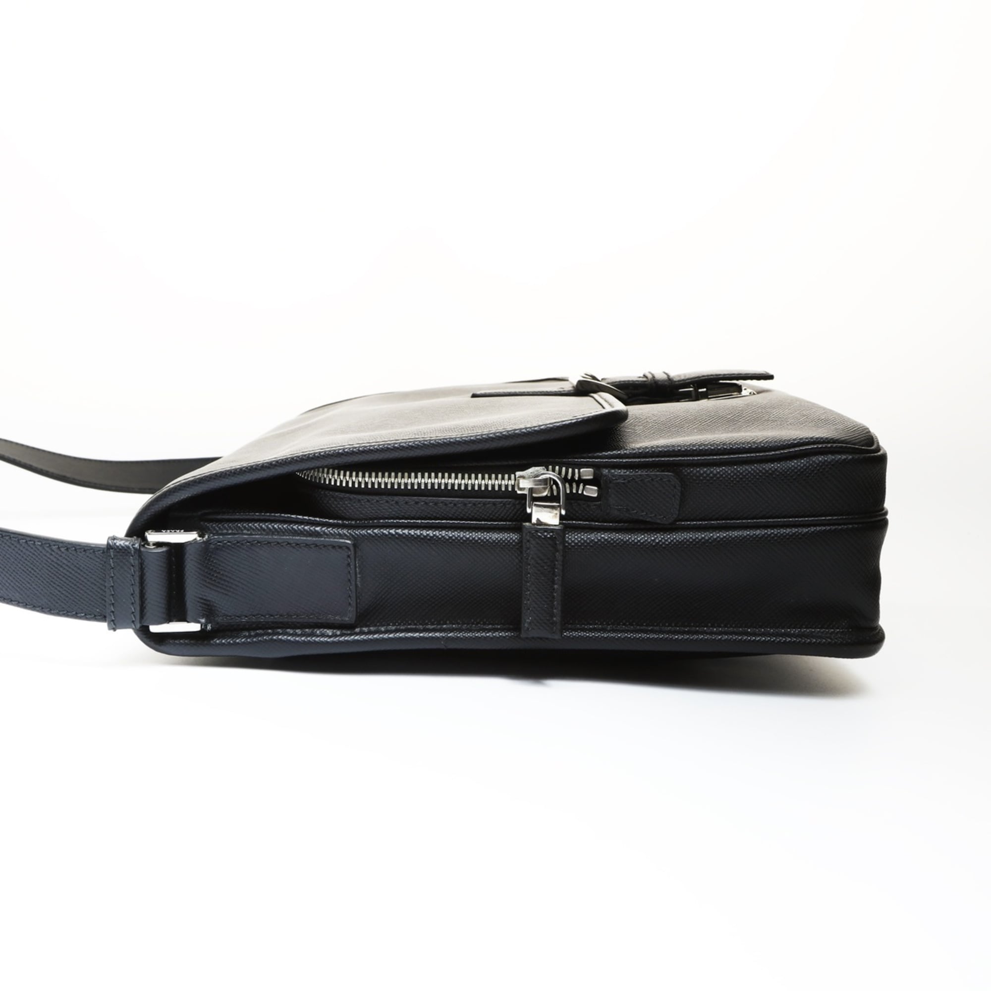Prada Saffiano Black Leather Shoulder Bag (Pre-Owned)
