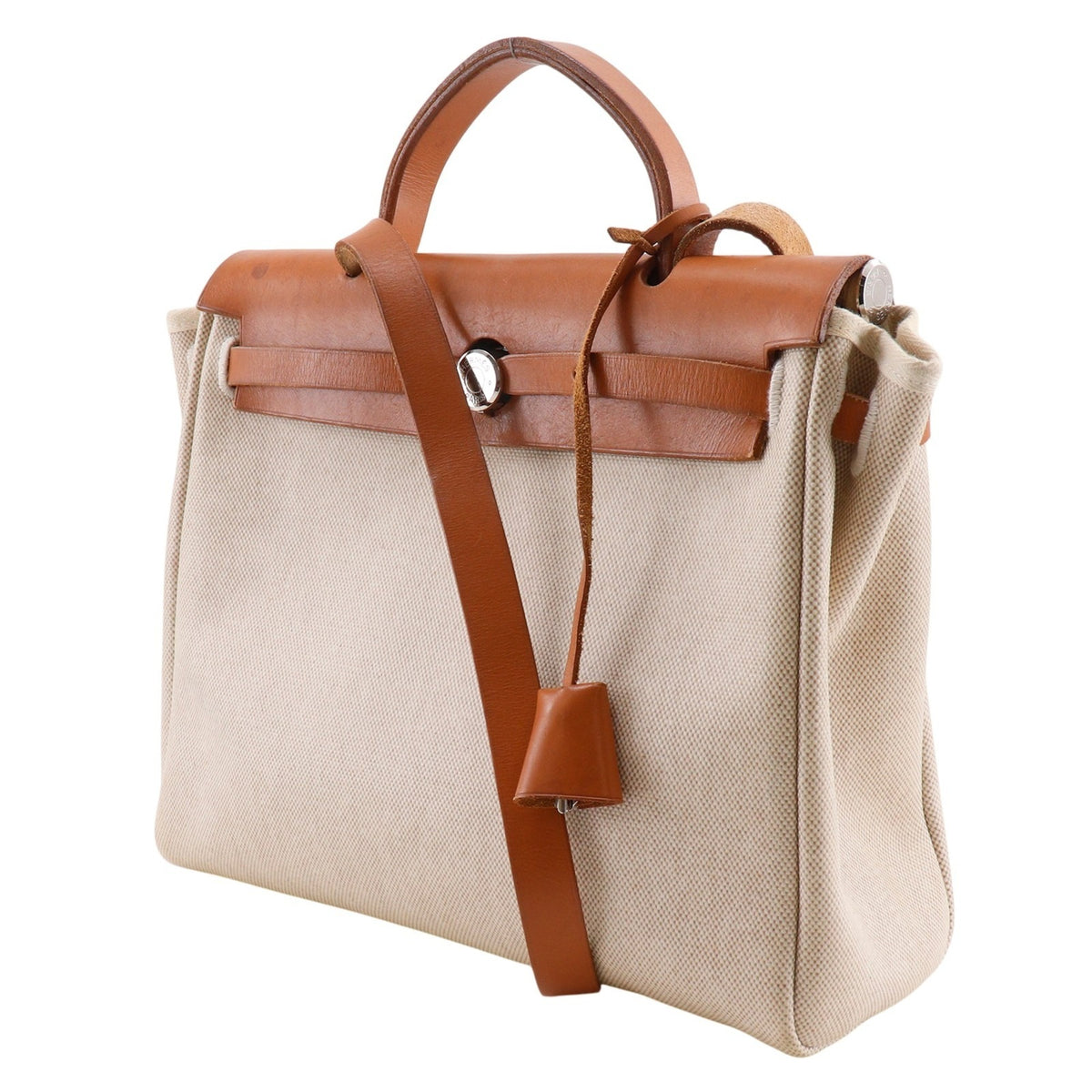 Hermes Her Bag Beige Black Toile H Shoulder Bag (Pre-Owned)