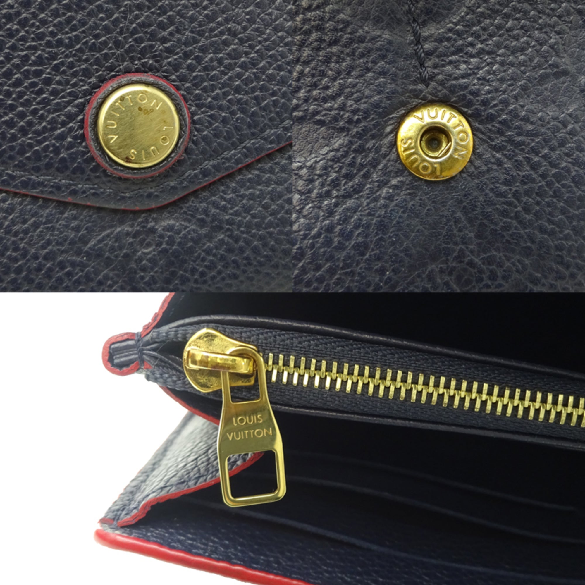Louis Vuitton Marine Rouge Navy Red Color Monogram Empreinte Long Wallet (Bi-Fold) (Pre-Owned)