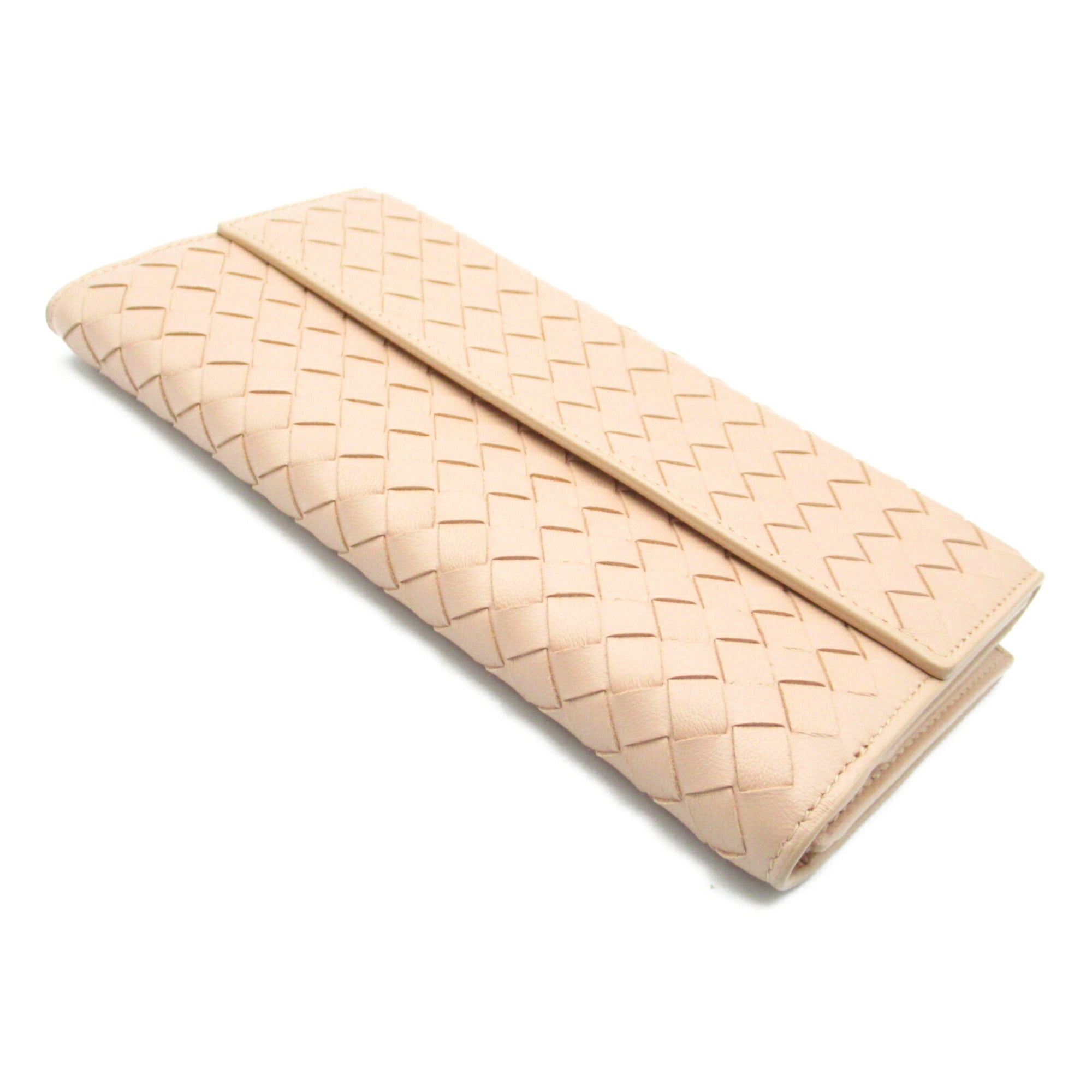 Bottega Veneta Pink Beige Leather Long Wallet (Bi-Fold) (Pre-Owned)