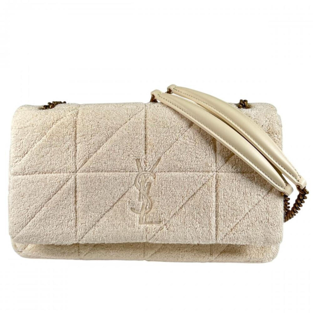 Yves Saint Laurent White Pile Fabric Leather Handbag Shoulder Bag (Pre-Owned)