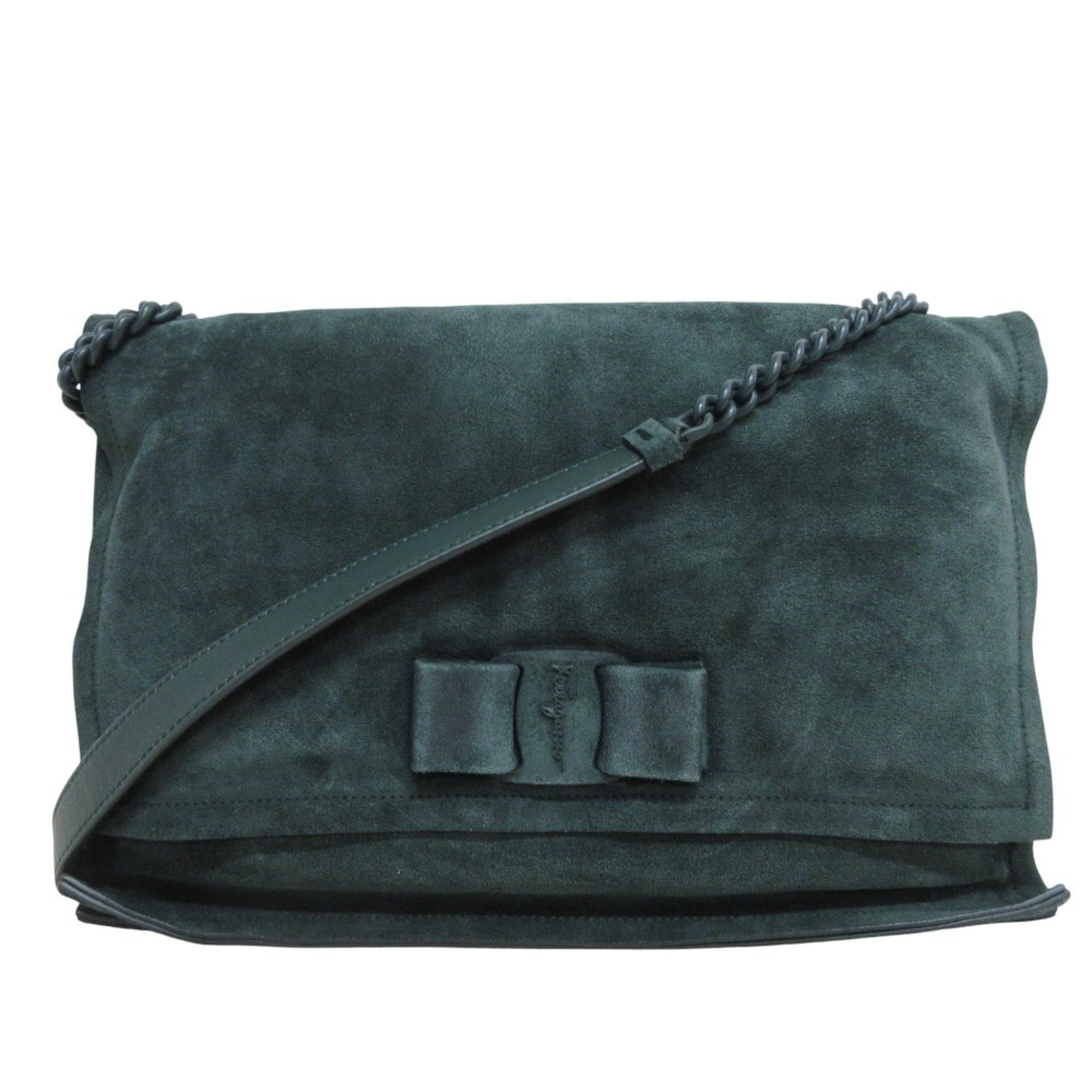 Salvatore Ferragamo Green Suede Shoulder Bag (Pre-Owned)