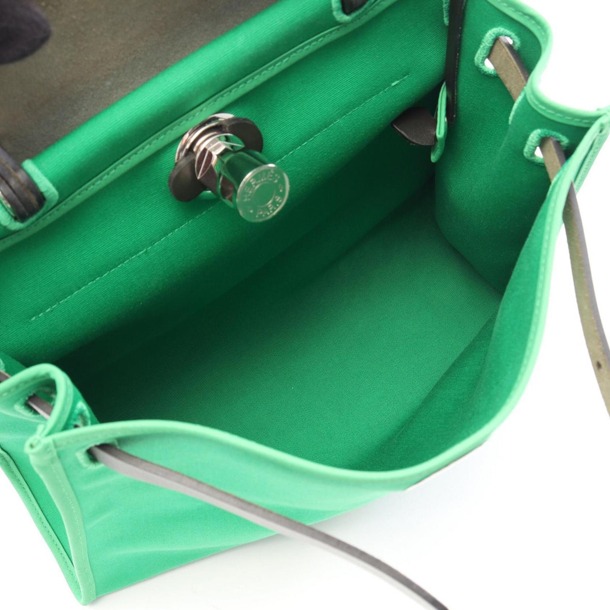 Hermes Gray Green Canvas Toile Officier Vache Leather Handbag Pouch (Pre-Owned)